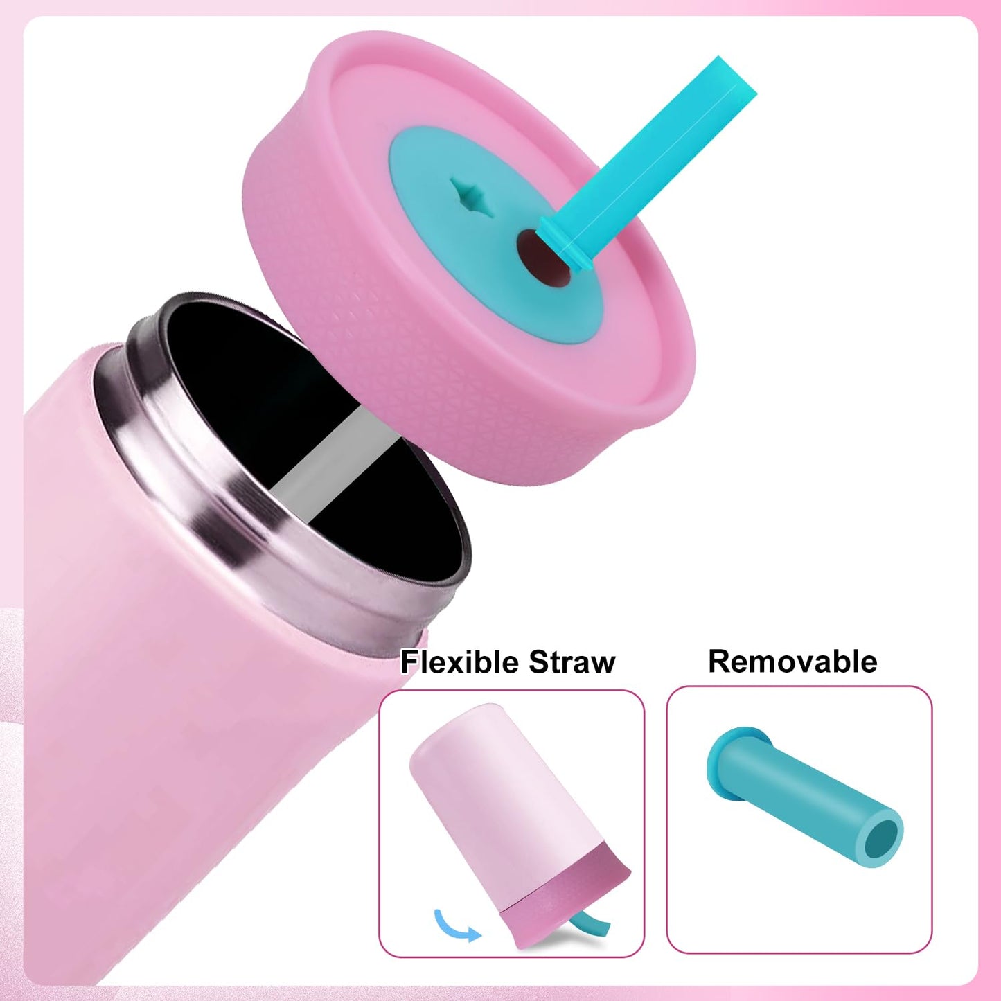 PHULWEL Paquete de 2 tapas de repuesto para vaso Owala Kids con aislamiento de 12 oz y 15 oz, tapa resistente a derrames con 4 popotes flexibles, sin BPA, apta para lavavajillas, accesorios para