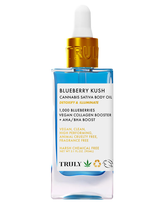 Truly- Aceite corporal Beauty Blueberry Kush con hidroxiácidos Aceite hidratante para después del baño Aceite corporal antienvejecimiento M