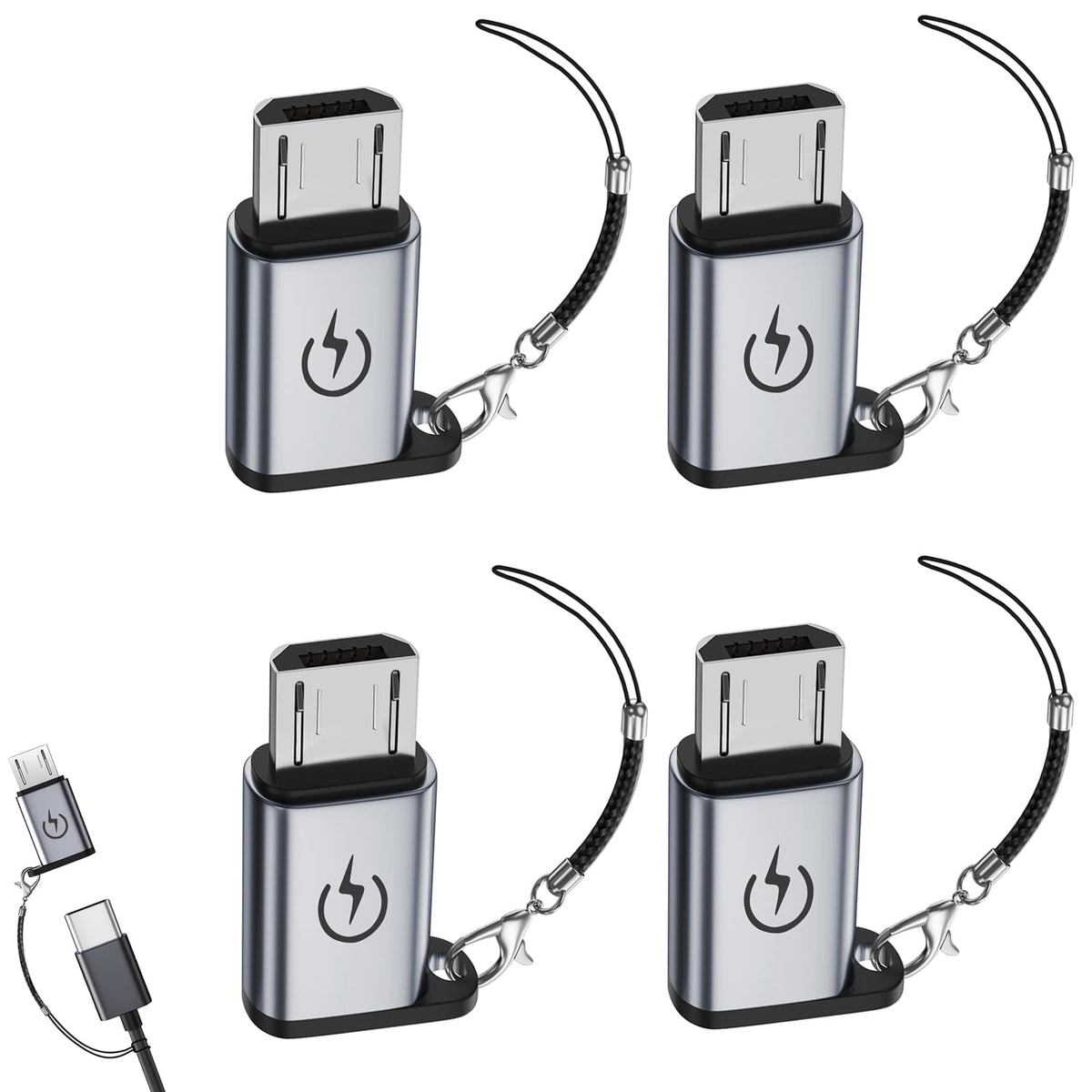 Adaptador USB C a Micro USB Soporta Carga Rápida 18 W para Teléfono Celular 4 Piezas