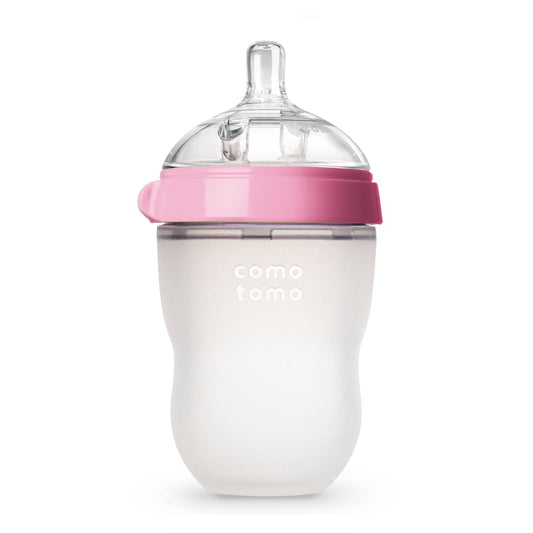 Biberon de silicona de 250 ml, anillo de color rosa