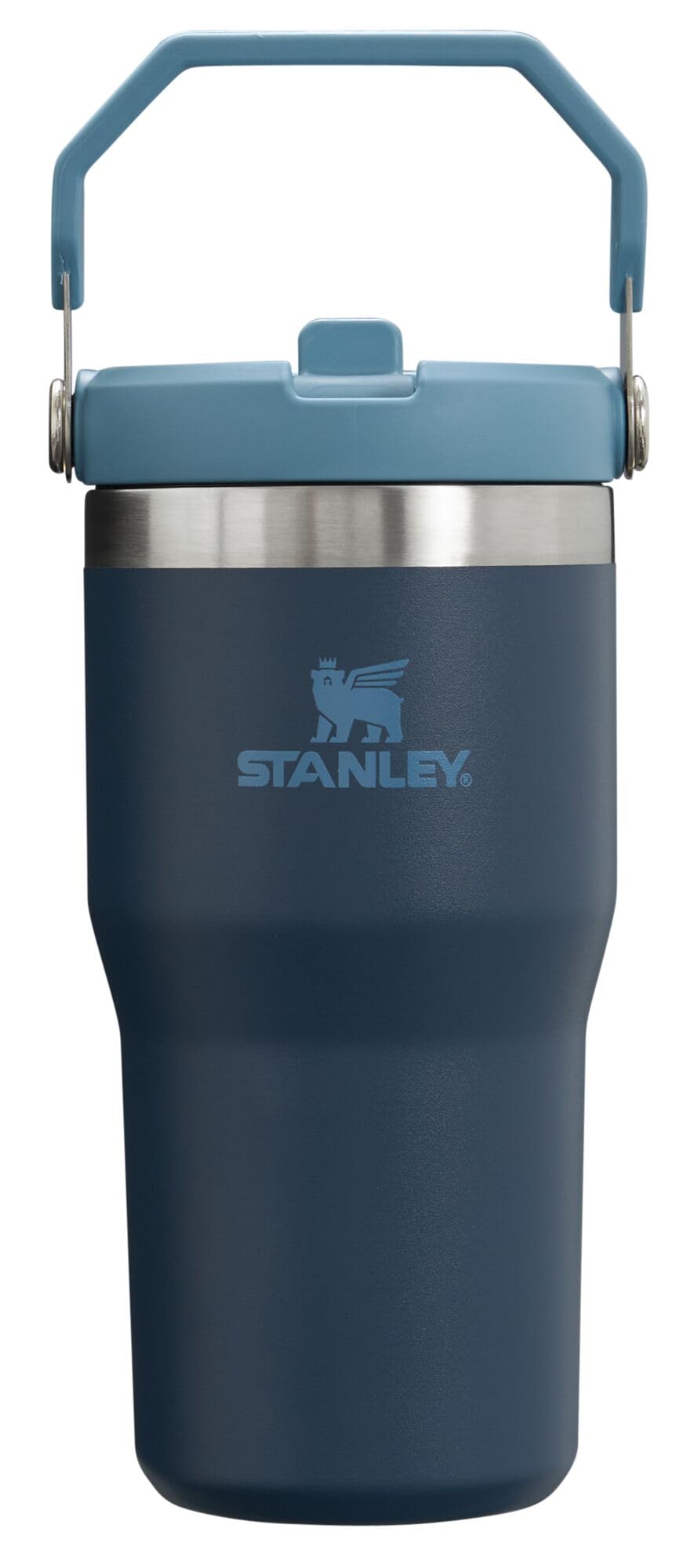Vaso Stanley Azul Marino con Popote Abatible y Asa de Acero Inoxidable Aislado, Resistente a Fugas, 20 Onzas