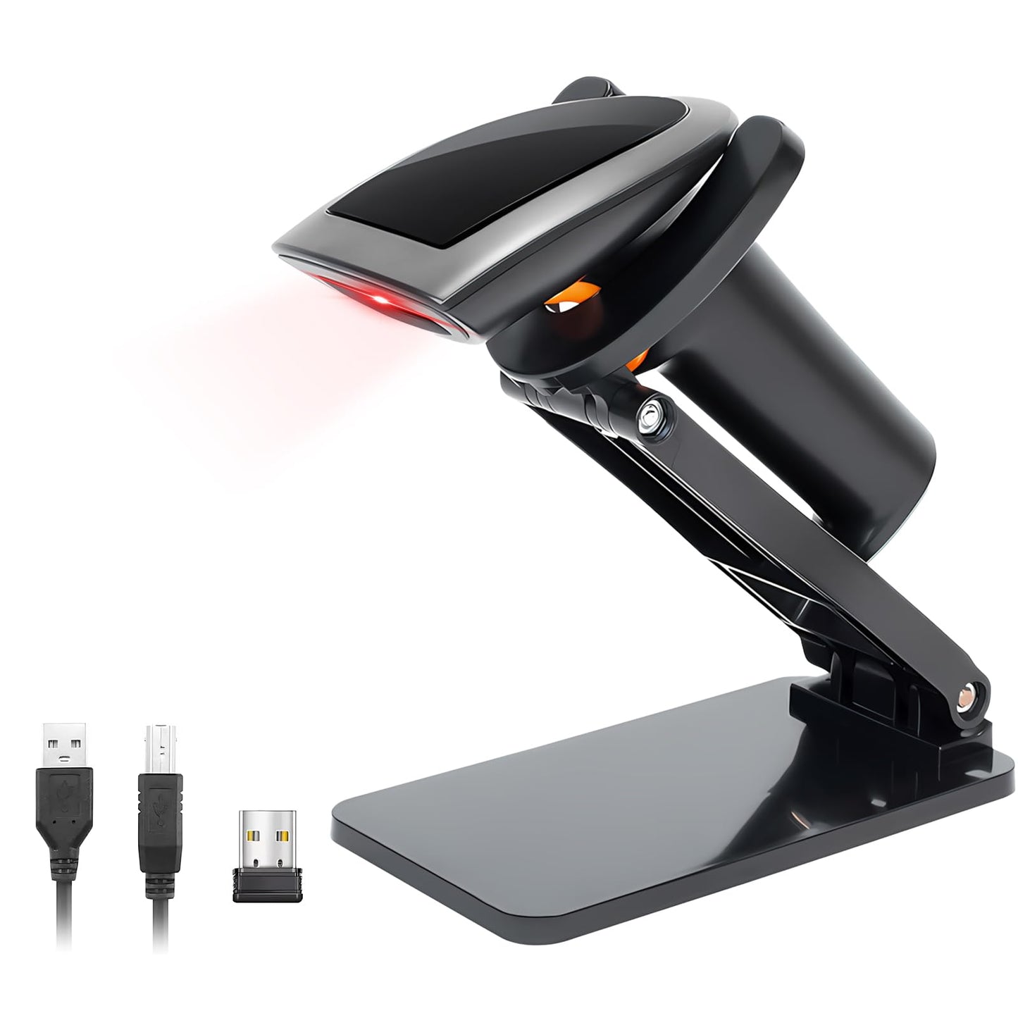 Escáner de Código de Barras WELIKERA Bluetooth 2D 1D Inalámbrico con Soporte y USB para Puntos de Venta