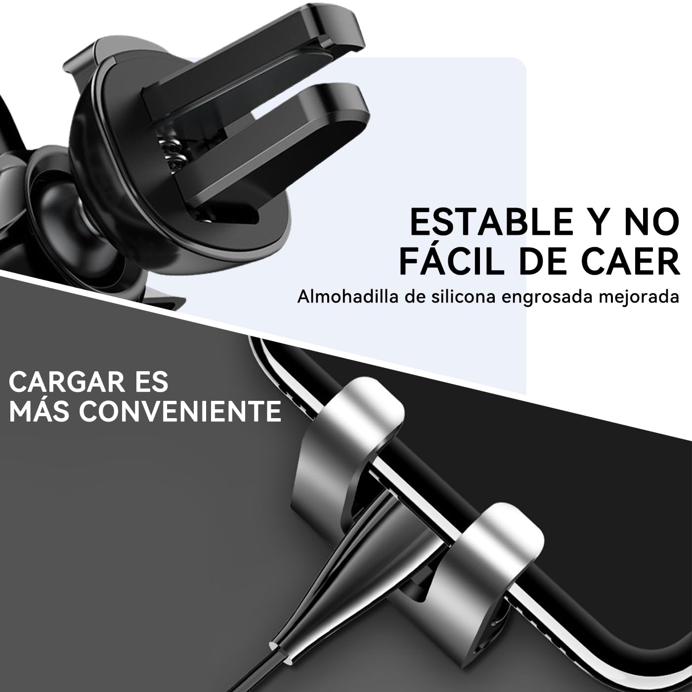 Soporte Celular Auto Giratorio 360° con Gancho Metálico y Botón Liberación para iPhone Galaxy Xiaomi Huawei 4.7"-6.5"