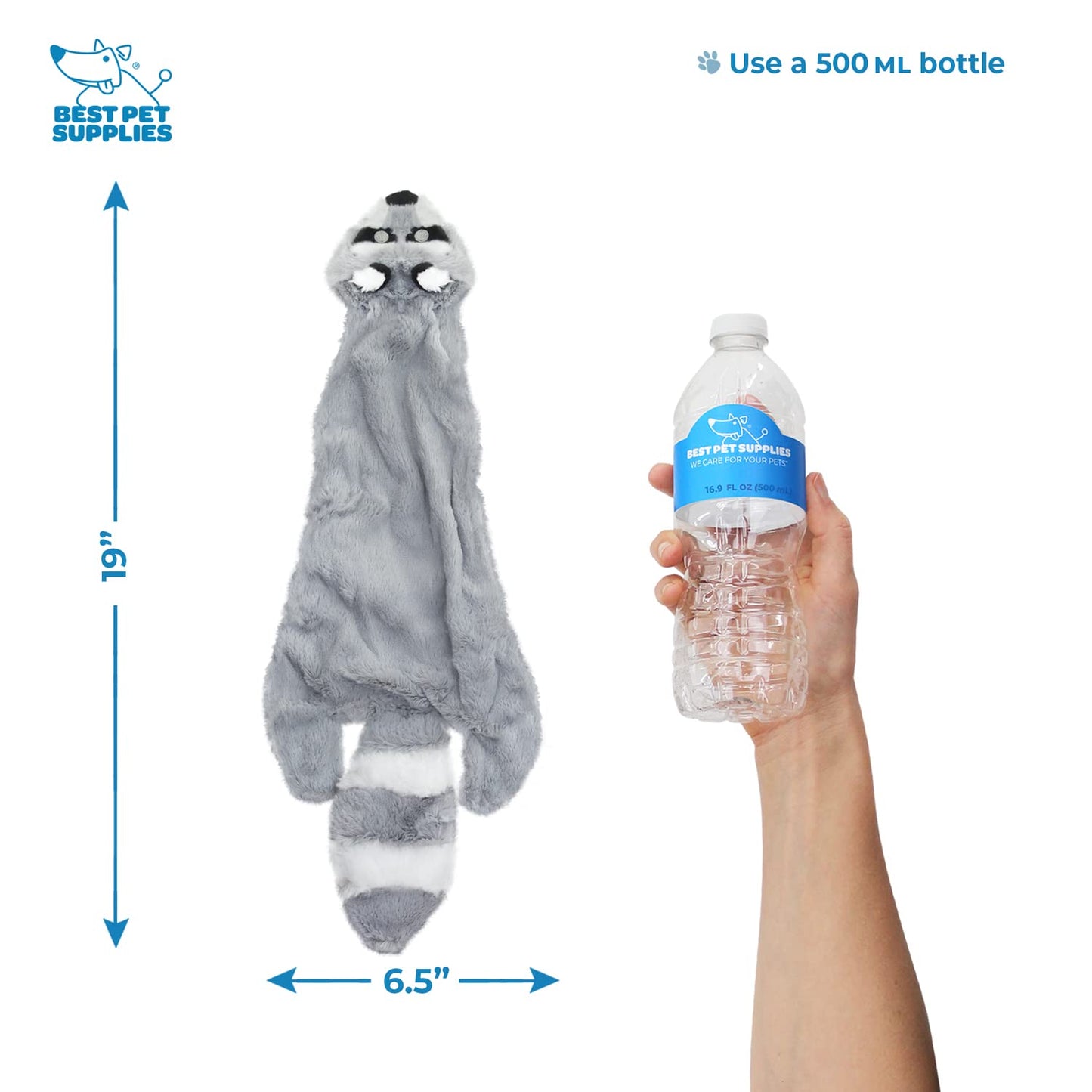 Best Pet Supplies Juguetes chirriantes 2 en 1 para Perros con Tela Suave, Capacidad para una Botella de plástico, tamaño Mediano, (Liebre, Vaca, león, Overol, Ardilla)