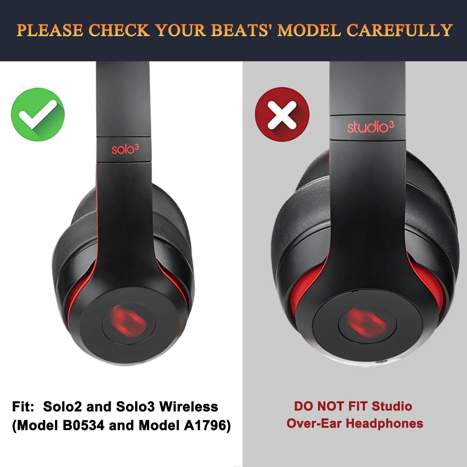 Almohadillas de Repuesto SoloWIT para Beats Solo 3 & Solo 2 Wireless Cuero de proteína Espuma de Memoria Aislamiento de Ruido