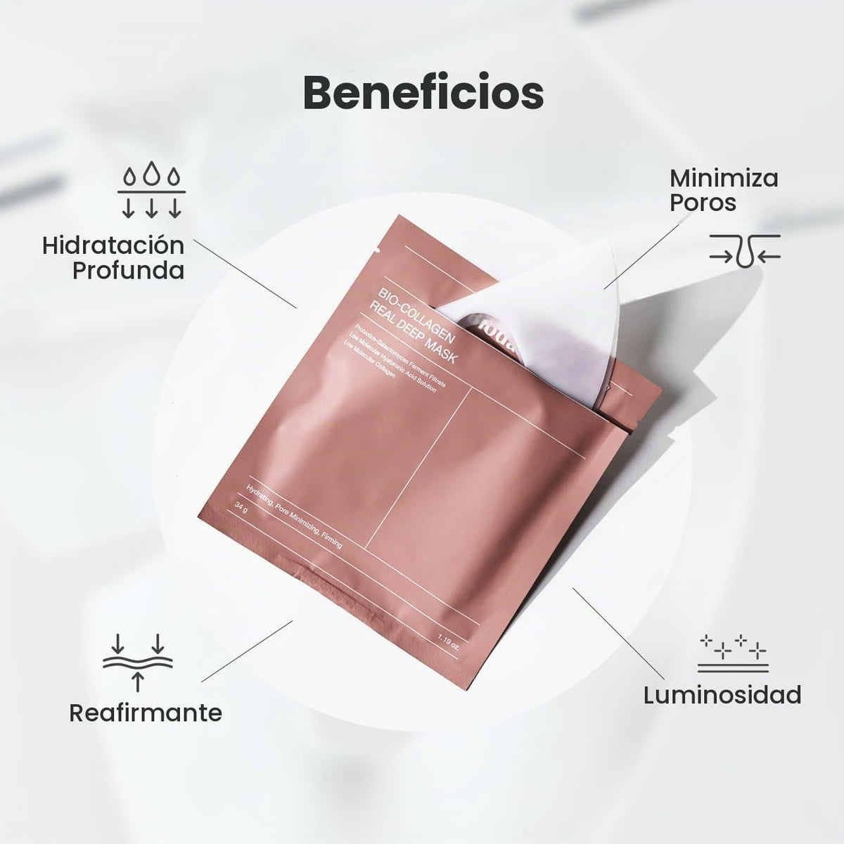Beauty Bio Máscara de Colágeno, Paquete de 12 Piezas, Hidratante y Rejuvenecedora, para Todo Tipo de Piel (Amarillo)