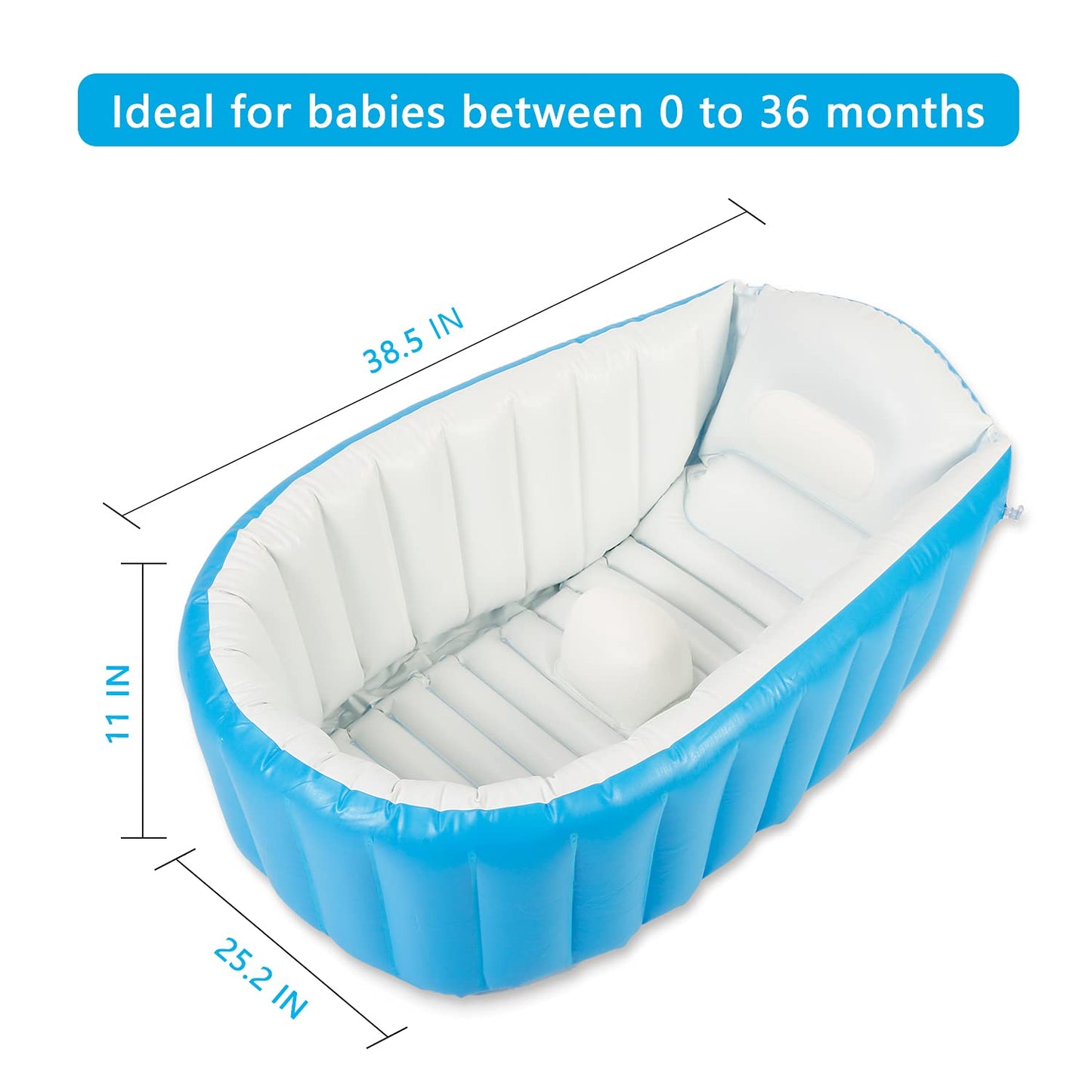 Tina inflable para bebé, tina de viaje antideslizante portátil para niños pequeños, alberca gruesa plegable para baño con bomba de aire, azul