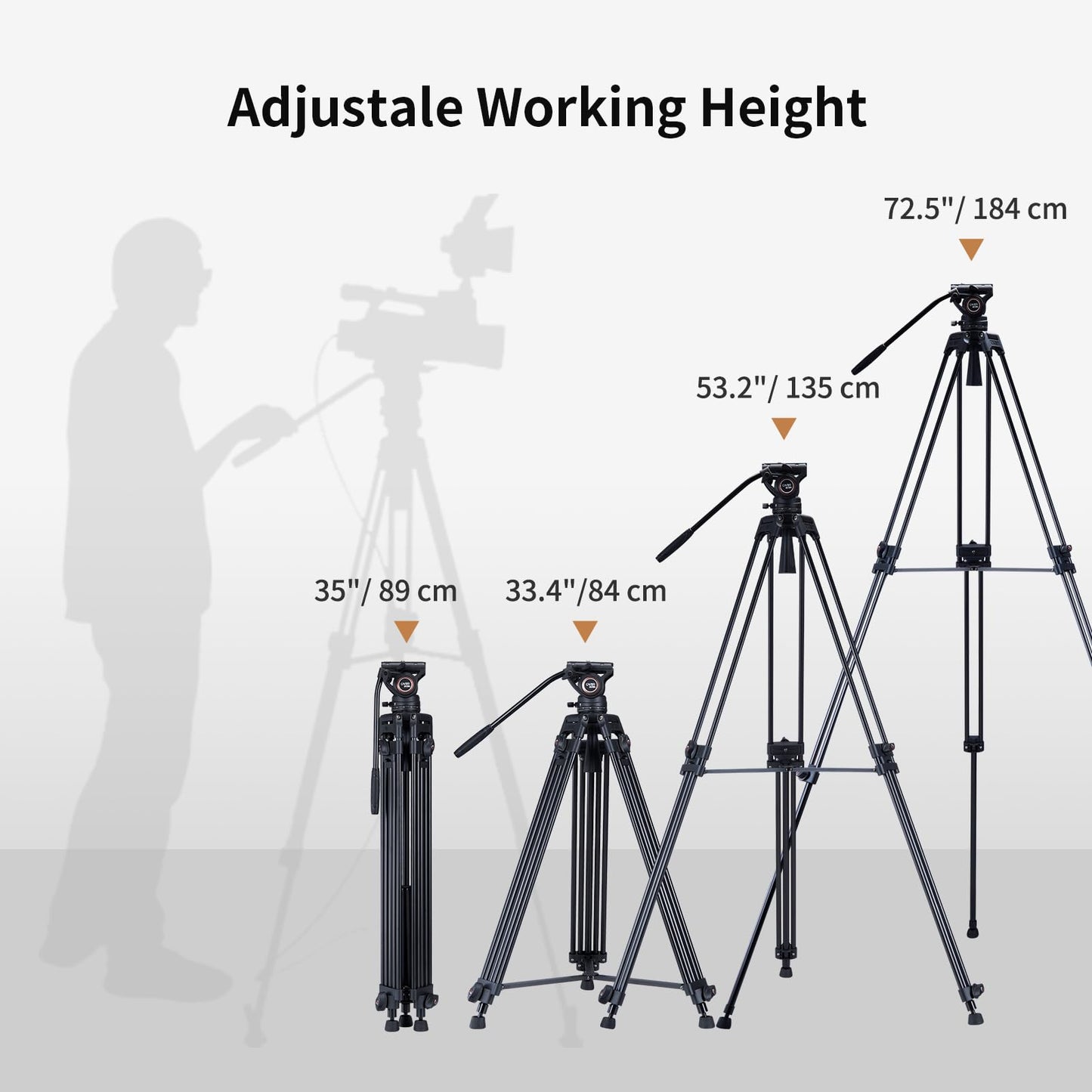 Cayer Trípode de Cámara, Trípode de Video Profesional de 184 cm, Trípode de Aluminio con Cabeza de Fluido para Videocámara DSLR, Carga Máxima de 6 kg - BV30L