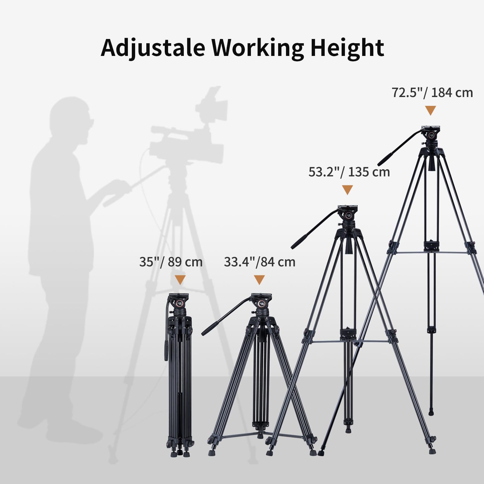Cayer Trípode de Cámara, Trípode de Video Profesional de 184 cm, Trípode de Aluminio con Cabeza de Fluido para Videocámara DSLR, Carga Máxima de 6 kg - BV30L