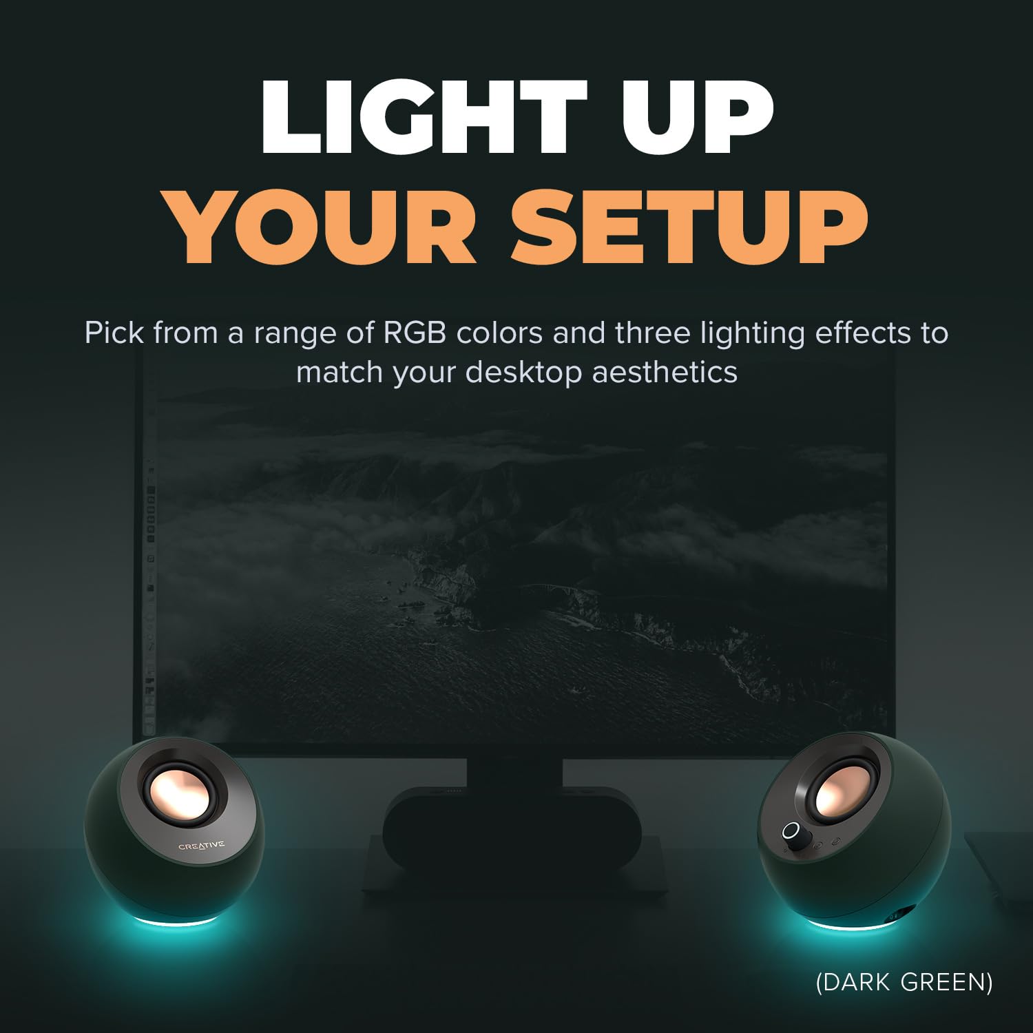Creative Pebble Pro - Altavoces minimalistas 2.0 USB-C para computadora con Bluetooth 5.3 e iluminación RGB personalizable, diálogo claro y tecnología BassFlex, audio USB, puerto de auriculares, para