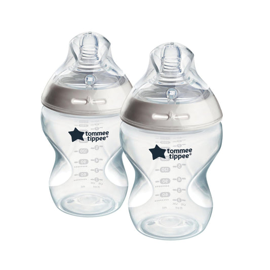 Biberón Tommee Tippee Natural Start Anti-Colic Transparente con Tetina de Flujo Lento para Bebés 0m+ Autoesterilizable Pack de 2