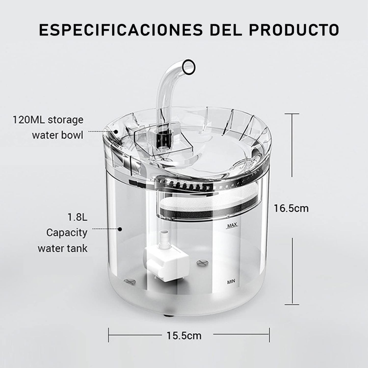 Fuente De Agua Para Gato y Perro, 2L Dispensador de Agua para Perros, Fuente de Agua Potable para Mascotas,Con 1 Filtros de Repuesto, Una Bomba Ajustable,Una Alfombrilla de Silicona Para Alimentos