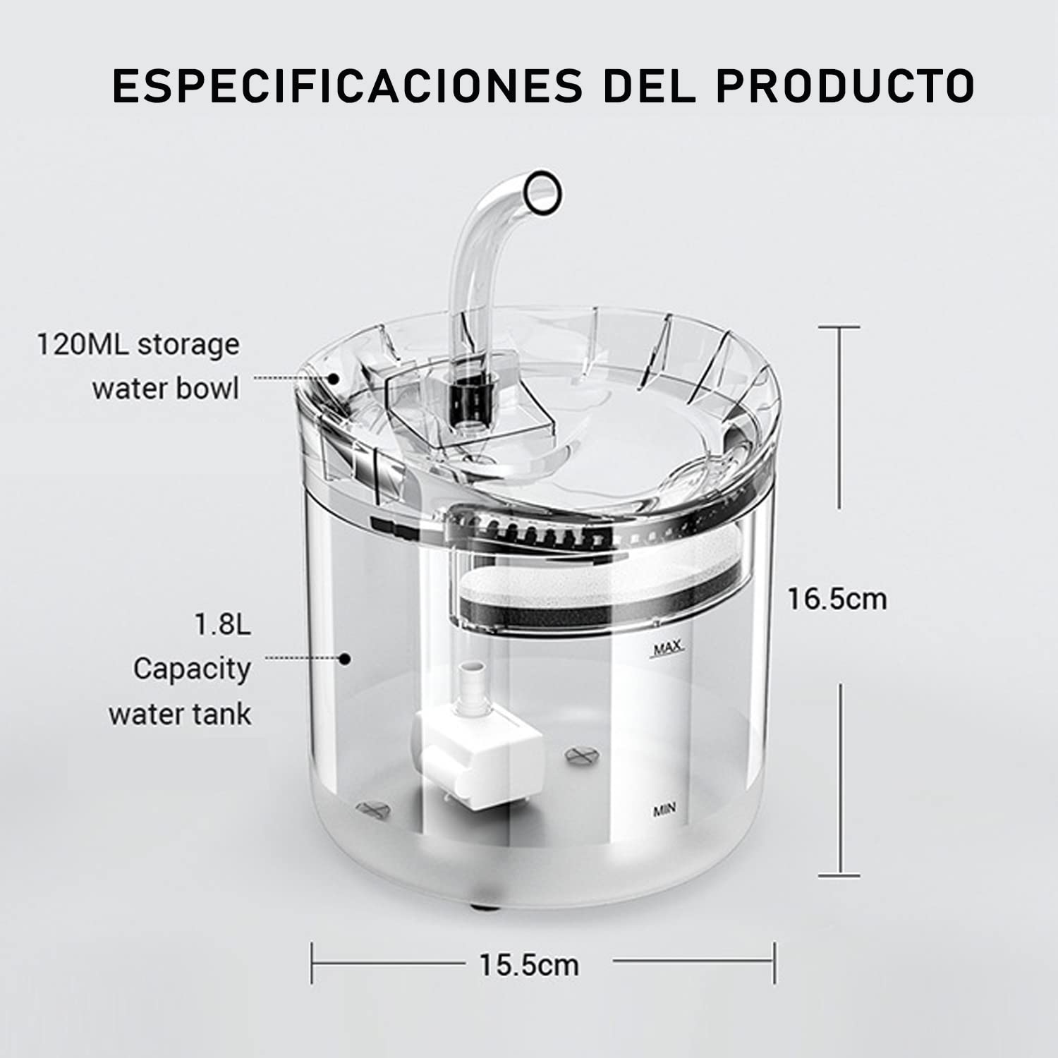 Fuente De Agua Para Gato y Perro, 2L Dispensador de Agua para Perros, Fuente de Agua Potable para Mascotas,Con 1 Filtros de Repuesto, Una Bomba Ajustable,Una Alfombrilla de Silicona Para Alimentos