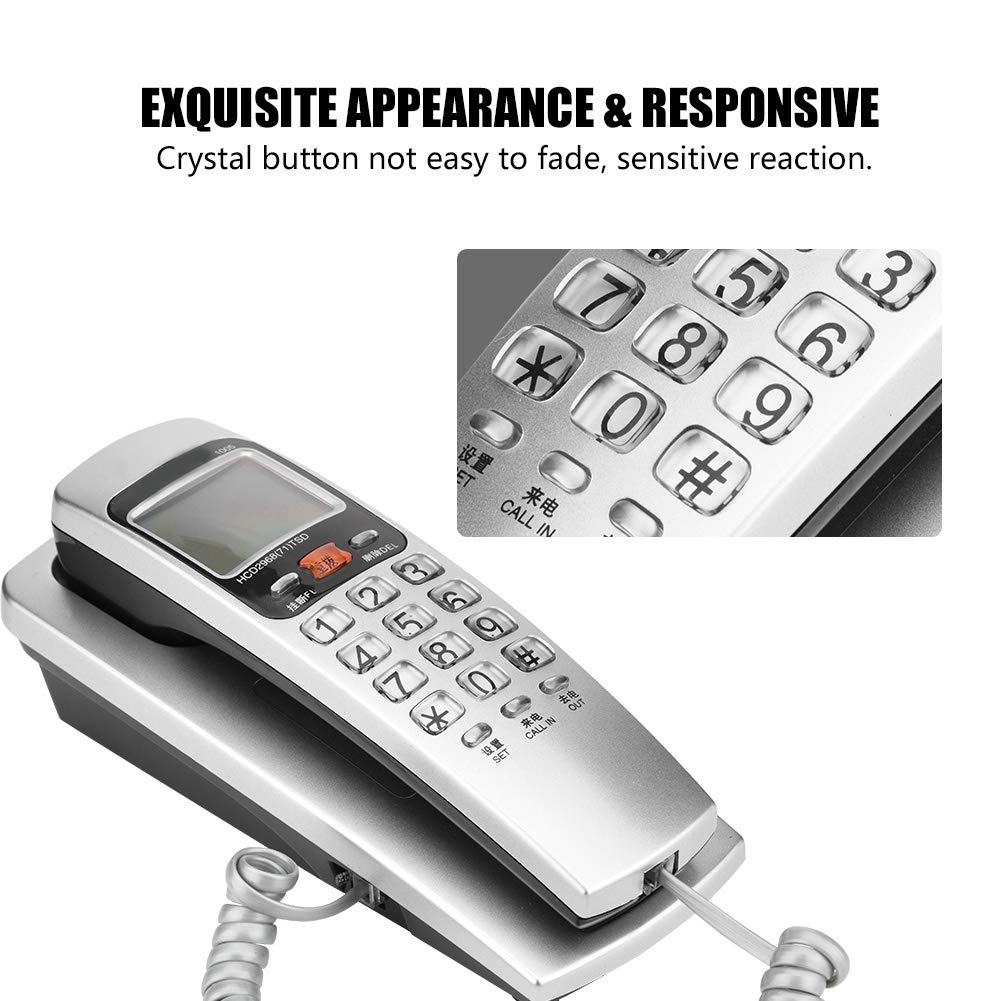 Teléfono Fijo, teléfono con Cable Teléfono montado en la Pared Teléfono Fijo FSK/DTMF Identificador de Llamadas Teléfono Teléfono con Cable Escritorio Escritorio Teléfono con extensión(Plata)