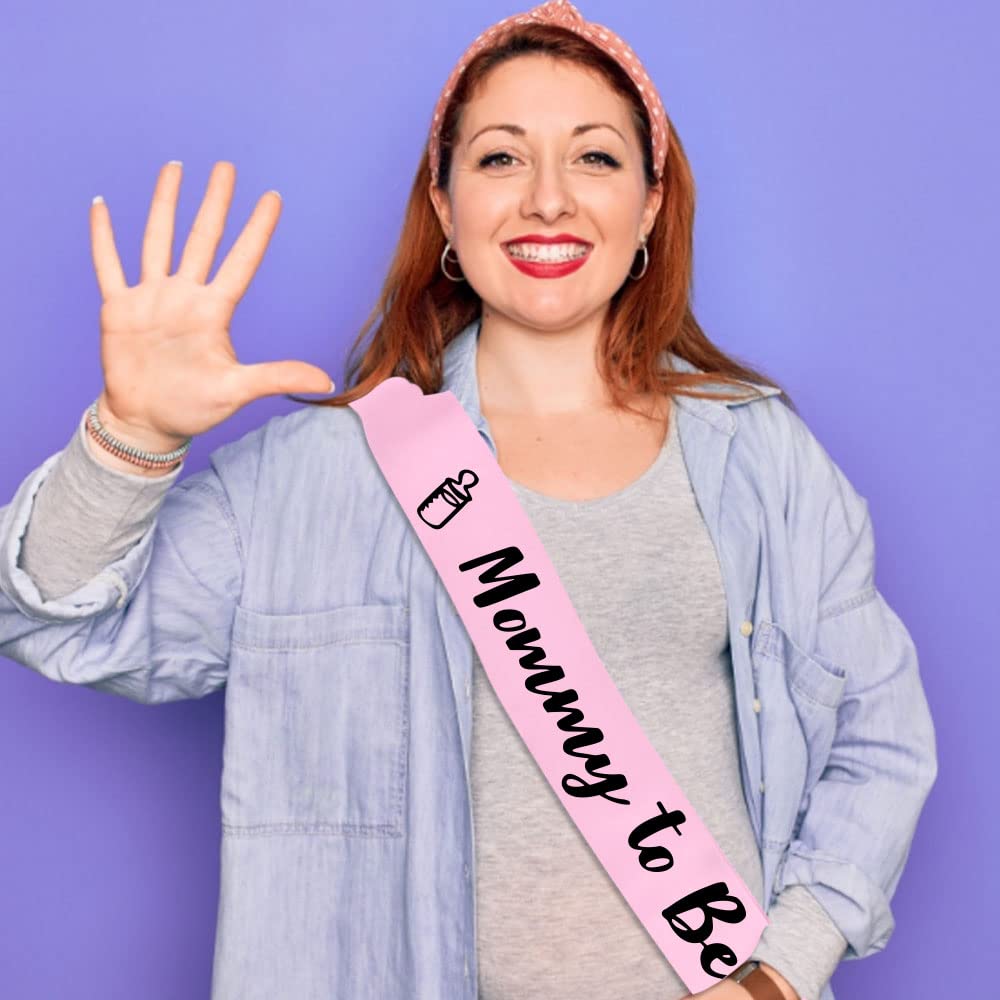 "Mommy to be " mamá to be sash para baby shower, banda de baby shower para parrilla, marco rosa - Faja de mamá con hermosa cinta rosa y texto de aluminio negro, revelación de género ideal, baby