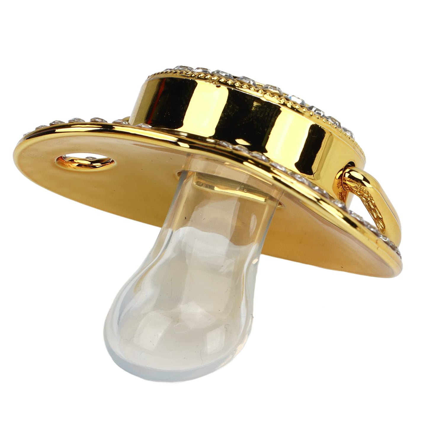 Juego Chupete Personalizado Silicona Dorado con Clip y Cubierta Antipolvo para Recién Nacido Letra E