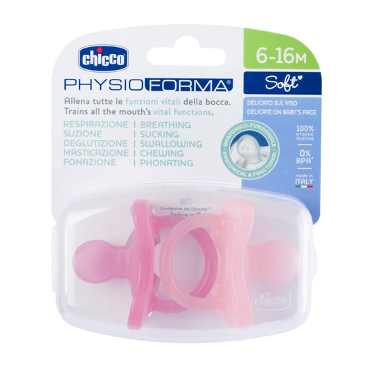 Chicco PhysioForma Chupete de Silicona 6-16 Meses, Pack de Chupetes Suaves y Delicados, Apoyan la Respiración Fisiológica y Favorecen el Desarrollo Correcto de la Boca, Rosa