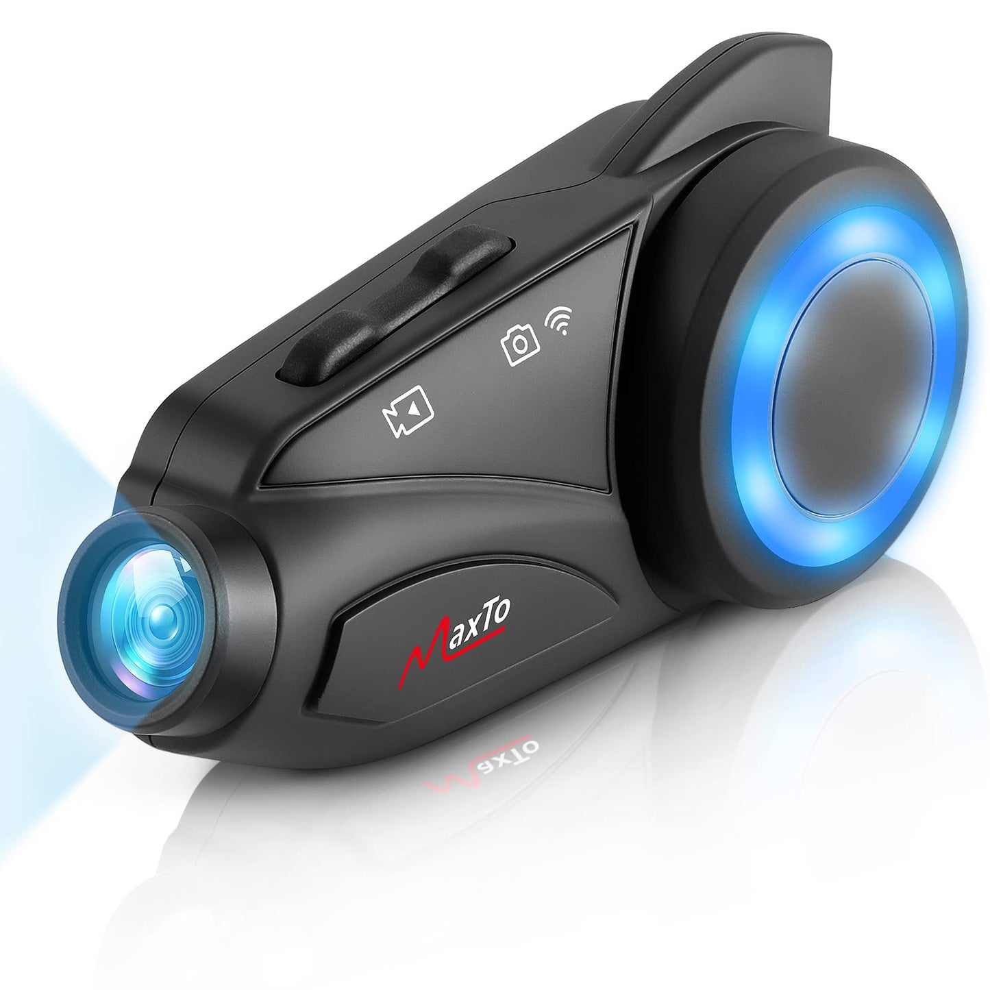 MAXTO - Auriculares Bluetooth para motocicleta con cámara 1080P HD, M3 mejorado 360°, clip ajustable de 6 ciclistas de 99974.4 cm, sistemas de comunicación de motocicleta, intercomunicadores de grupo,