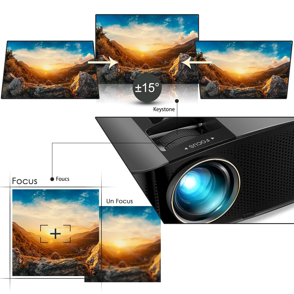 GooDee Proyector, proyector de Video Dolby Native 1080P 2023, proyector de película para Exteriores de 15000L, proyector de Video Compatible con Fire TV Stick, PS4, HDMI, VGA, AV y USB, Negro (YG600)
