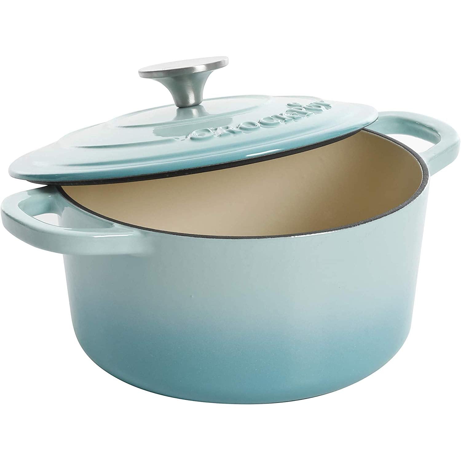 Crock-Pot Artisan - Horno holandés redondo esmaltado de hierro fundido, 3 cuartos de galón, color aguamarina