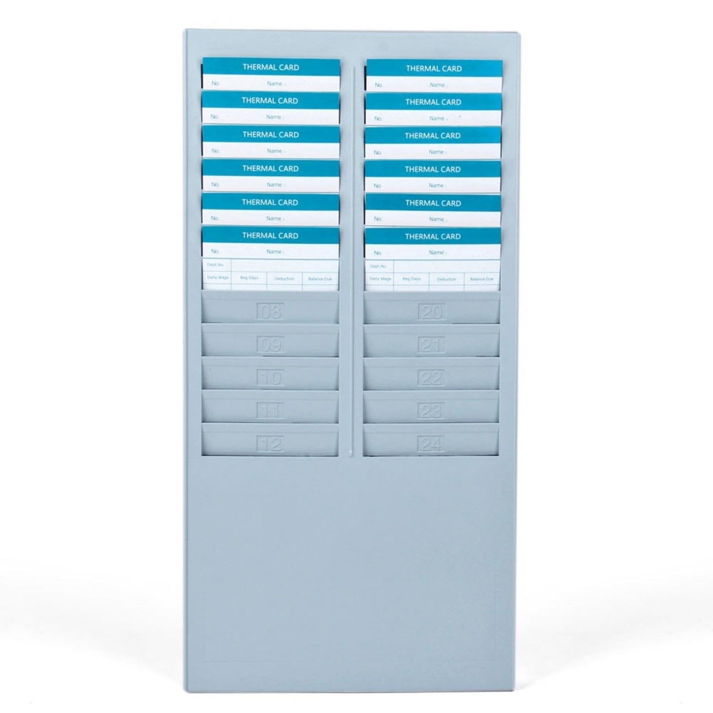 flexzion tiempo Tarjeta Rack soporte de pared compatible con asistencia tiempo Payroll grabadora reloj para oficina de almacenamiento uso interior y exterior en gris, Azul, 24 Pock