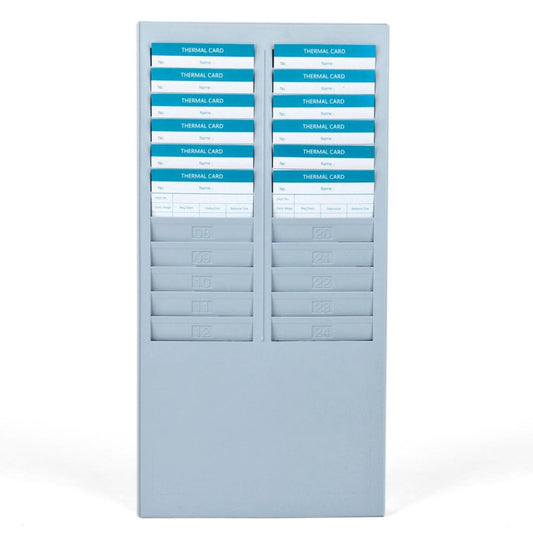 flexzion tiempo Tarjeta Rack soporte de pared compatible con asistencia tiempo Payroll grabadora reloj para oficina de almacenamiento uso interior y exterior en gris, Azul, 24 Pock