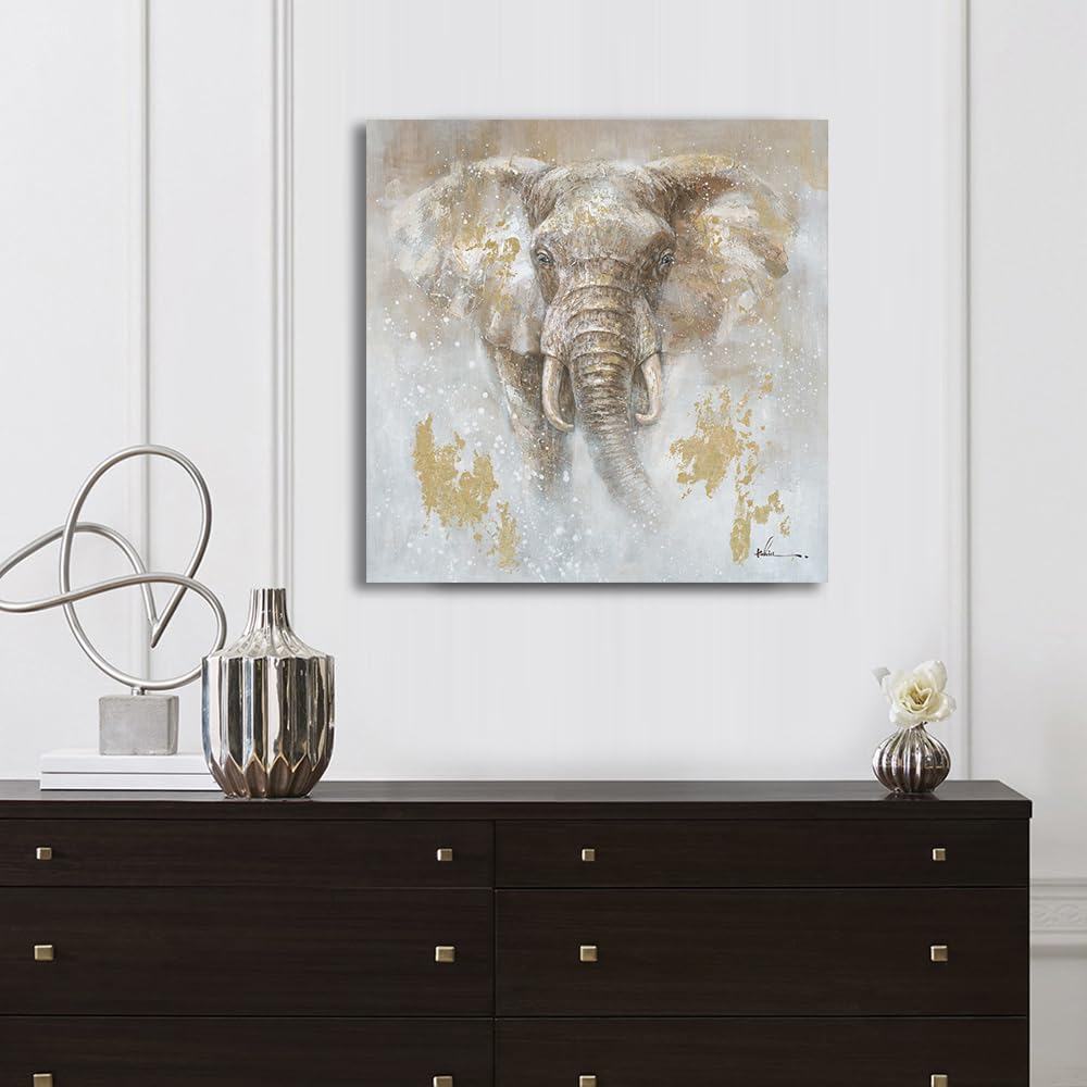 lona decorativo de pared con diseño de elefante para habitación de niños, guardería, decoración de pared (panel de 24 x 24 x 1 panel, hoja dorada)