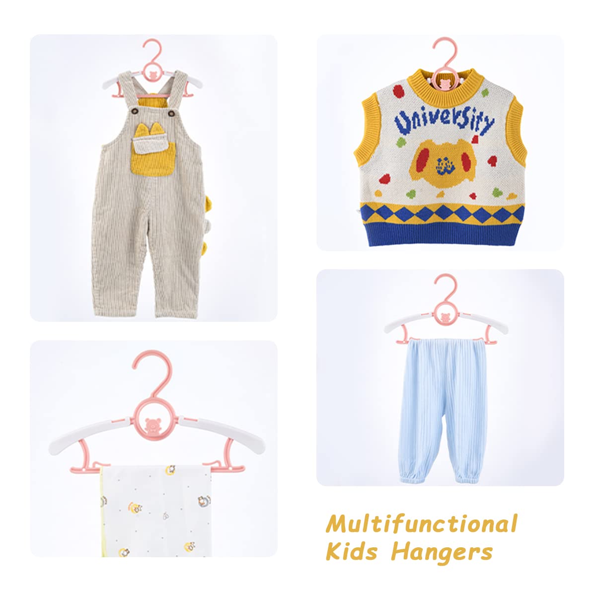 Perchas para bebé para guardería, clóset, paquete de 60 perchas de plástico para niños, ahorro de espacio, antideslizantes, extensibles, de 11 a 14 pulgadas, perchas ajustables para ropa resistente a
