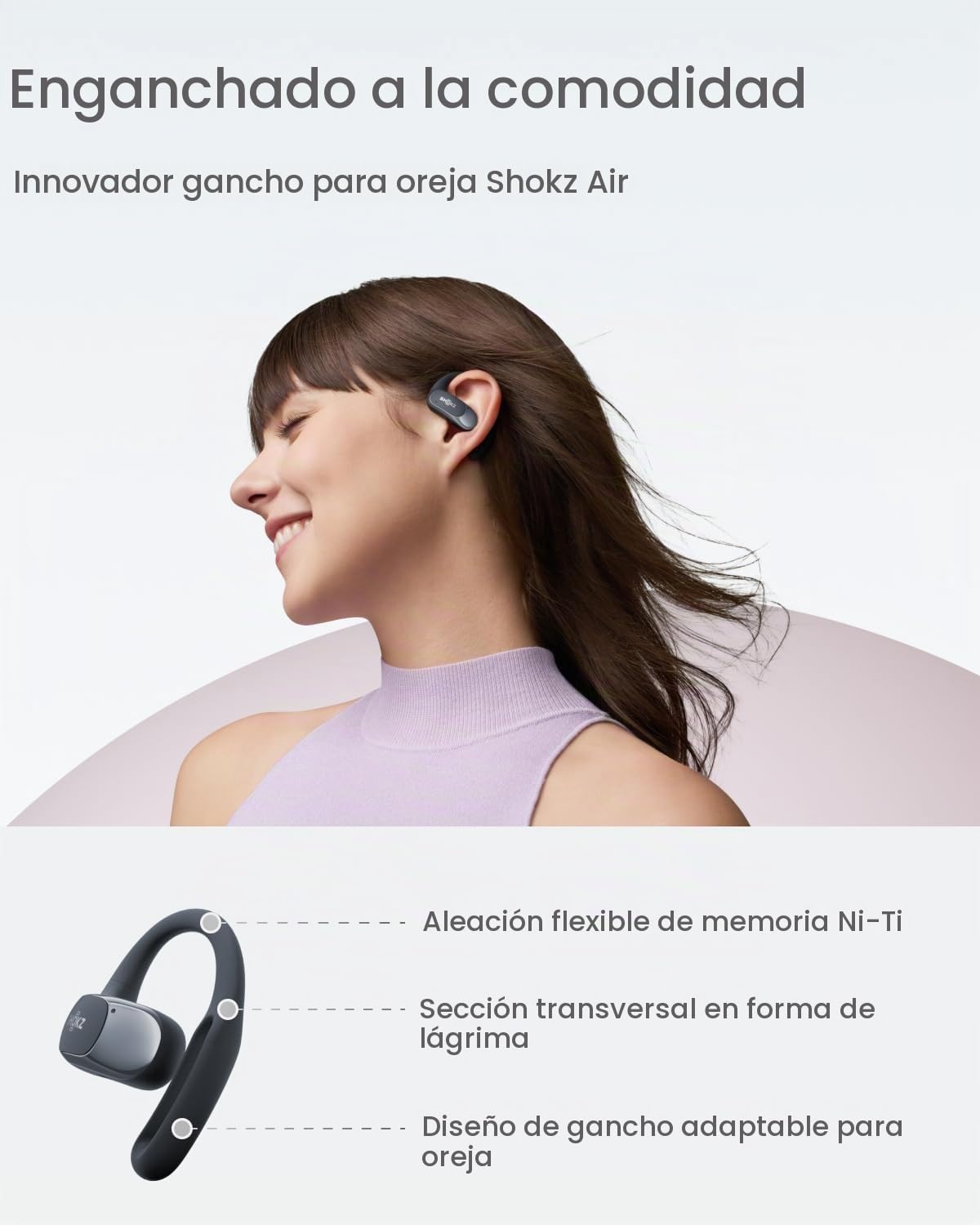 Audífonos SHOKZ OpenFit Air Negro Resistentes al Agua con Ganchos Seguros para Uso Diario