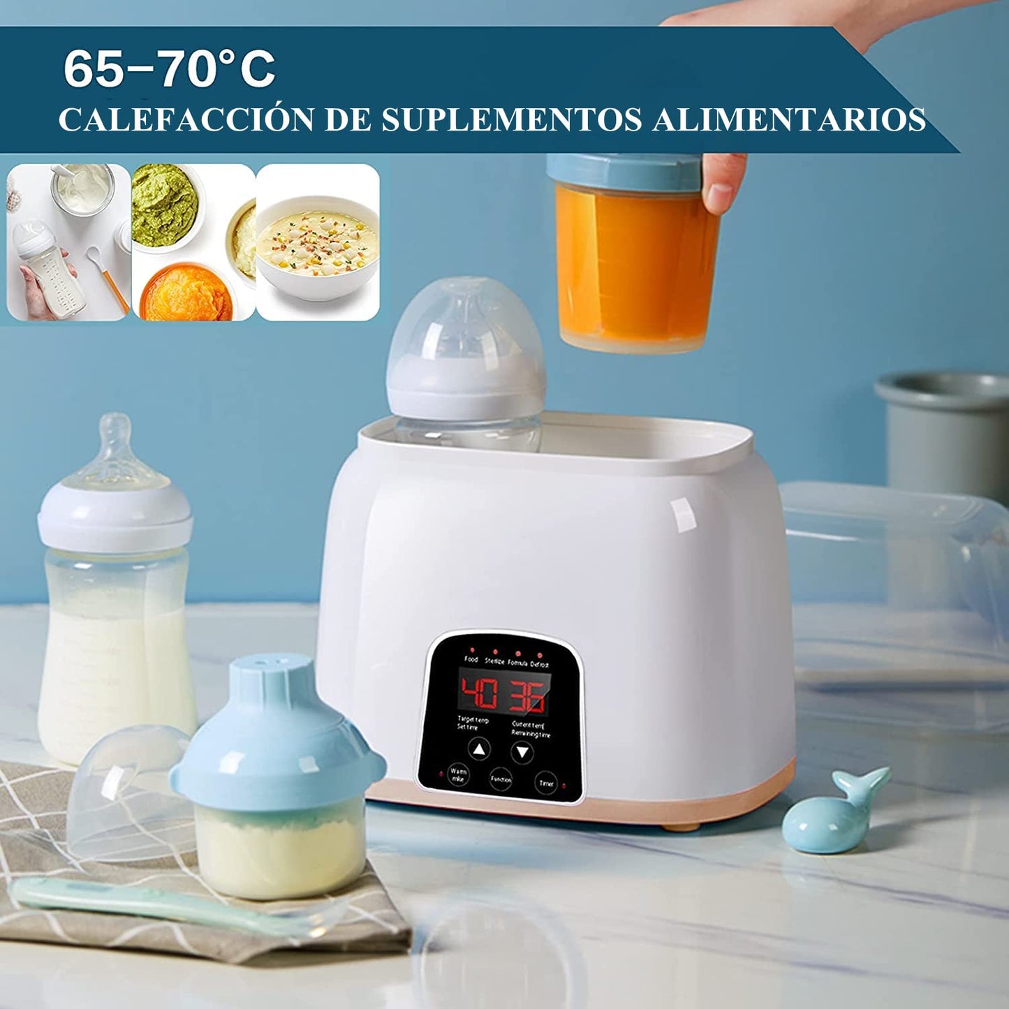 Calienta Biberones para Bebé, Esterilizador de Botella 5 en 1 Calentador, Inteligente Control Táctil Calienta Biberones Control Preciso de Temperatura para Leche Materna o Fórmula