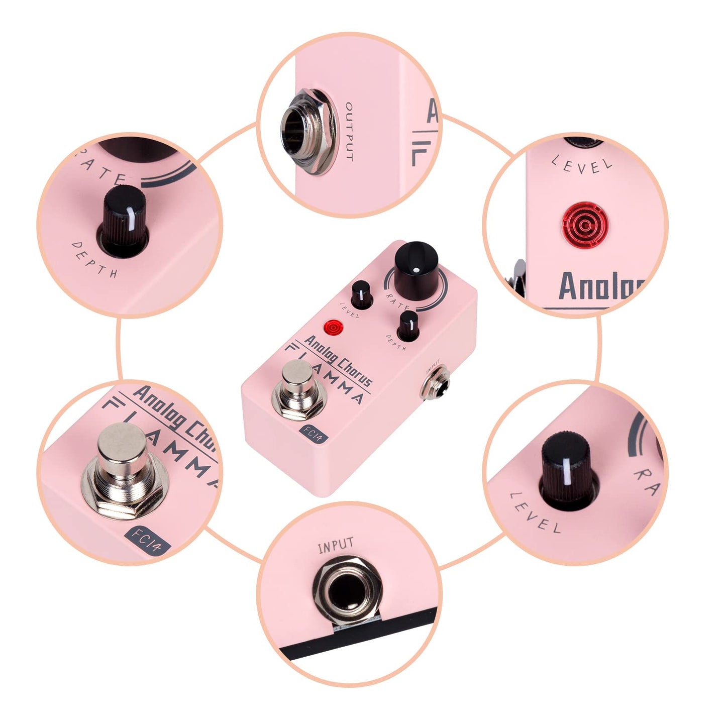 Pedal de Efectos de Guitarra Flamma FC14 Analógico Portátil Durable Carcasa de Metal