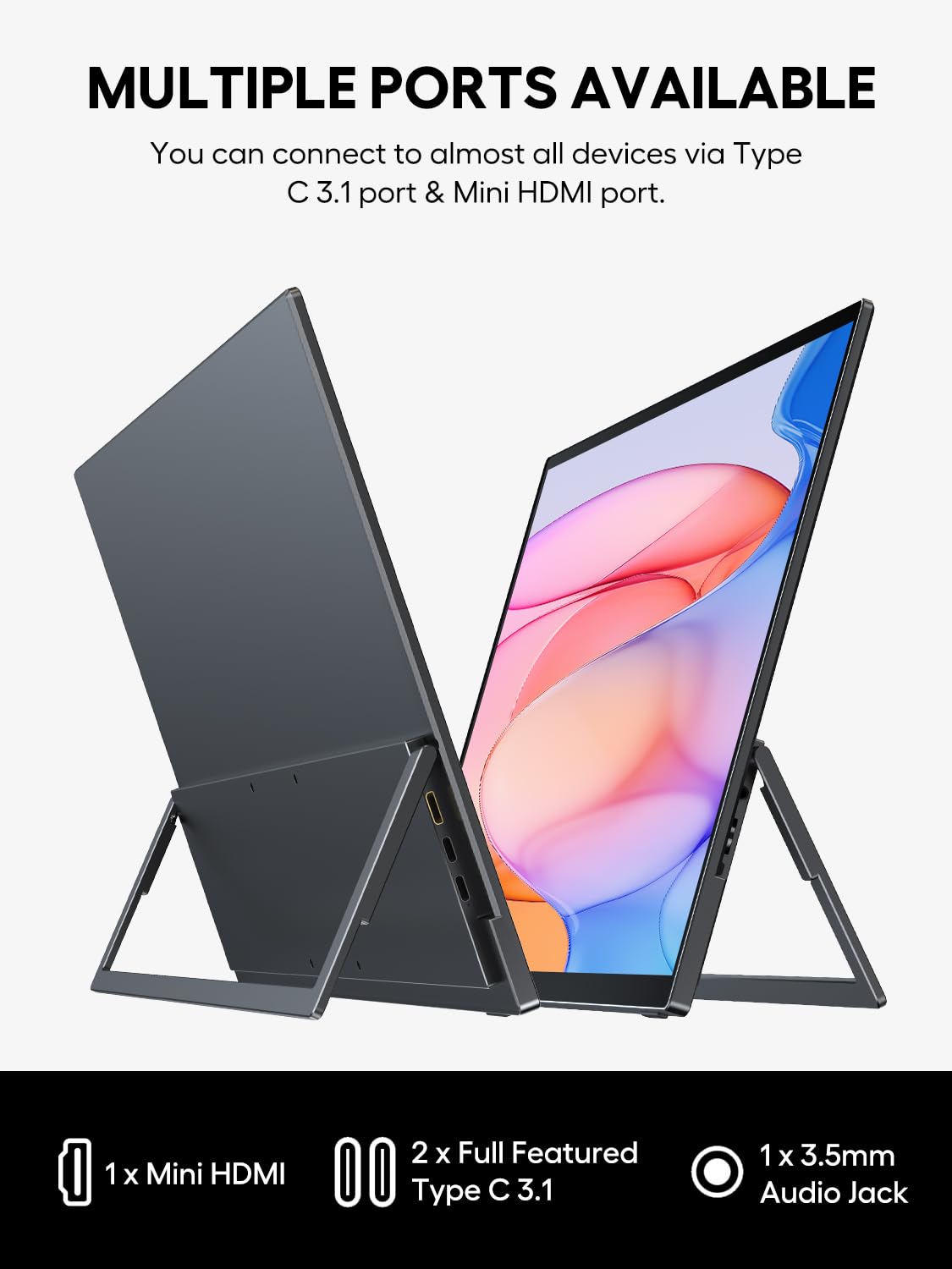Monitor Portátil UPERFECT 18.5'' Touchscreen Negro 120hz con VESA y Soporte Ajustable 180° para Laptop Switch Phone