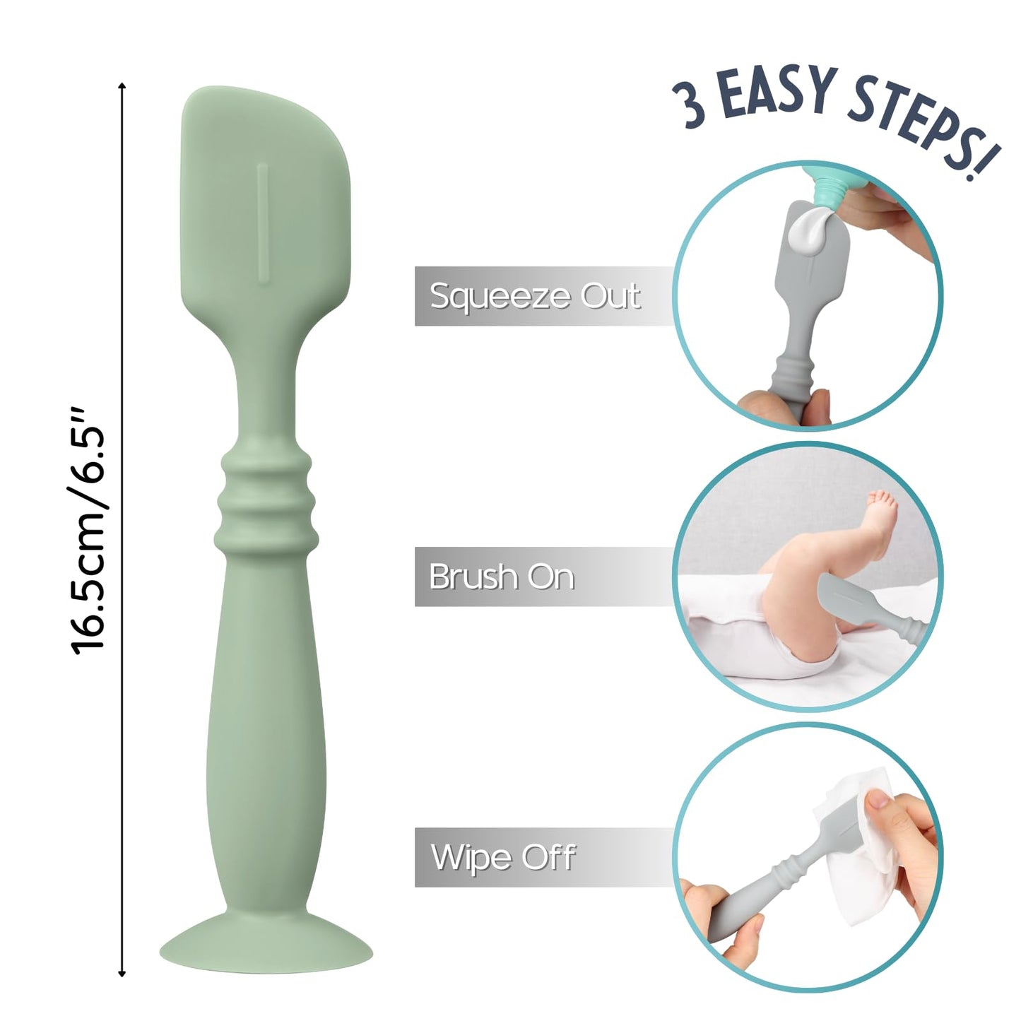 Nothomme 3 Paquetes De Aplicadores De Crema Para Pañales De Silicona Con Base De Succión, Espátula Aplicadora De Crema Para Pañales Para Bebés, Cepillo De Silicona Suave Para Crema Para Pañales(Salvia