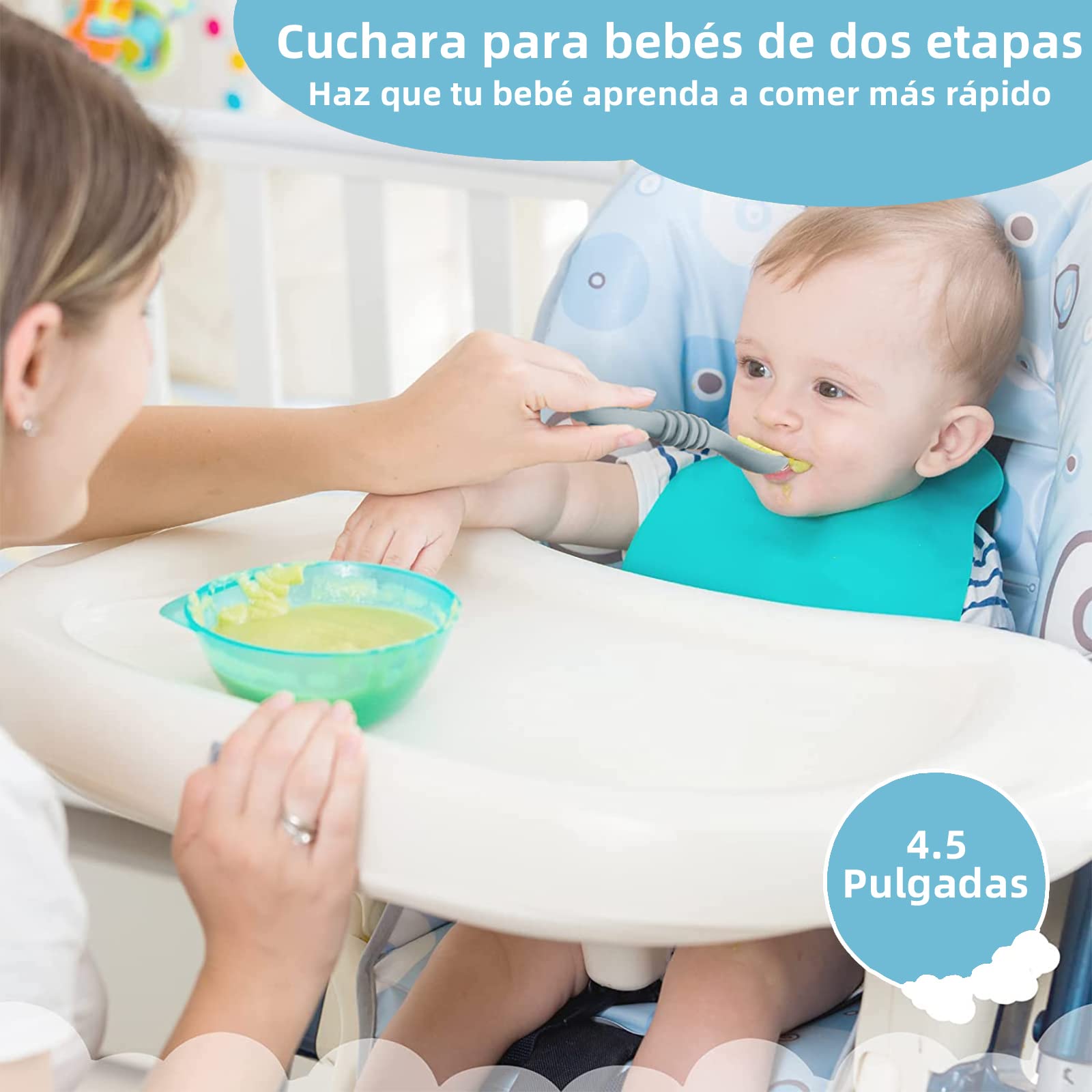 LEIDSANY Cucharas para bebe, cucharas de silicio para dietas de entrenamiento, silicona suave no contiene BPA, ejerce hábitos alimenticios independientes, aptos para bebe de todas etapas(Azul)