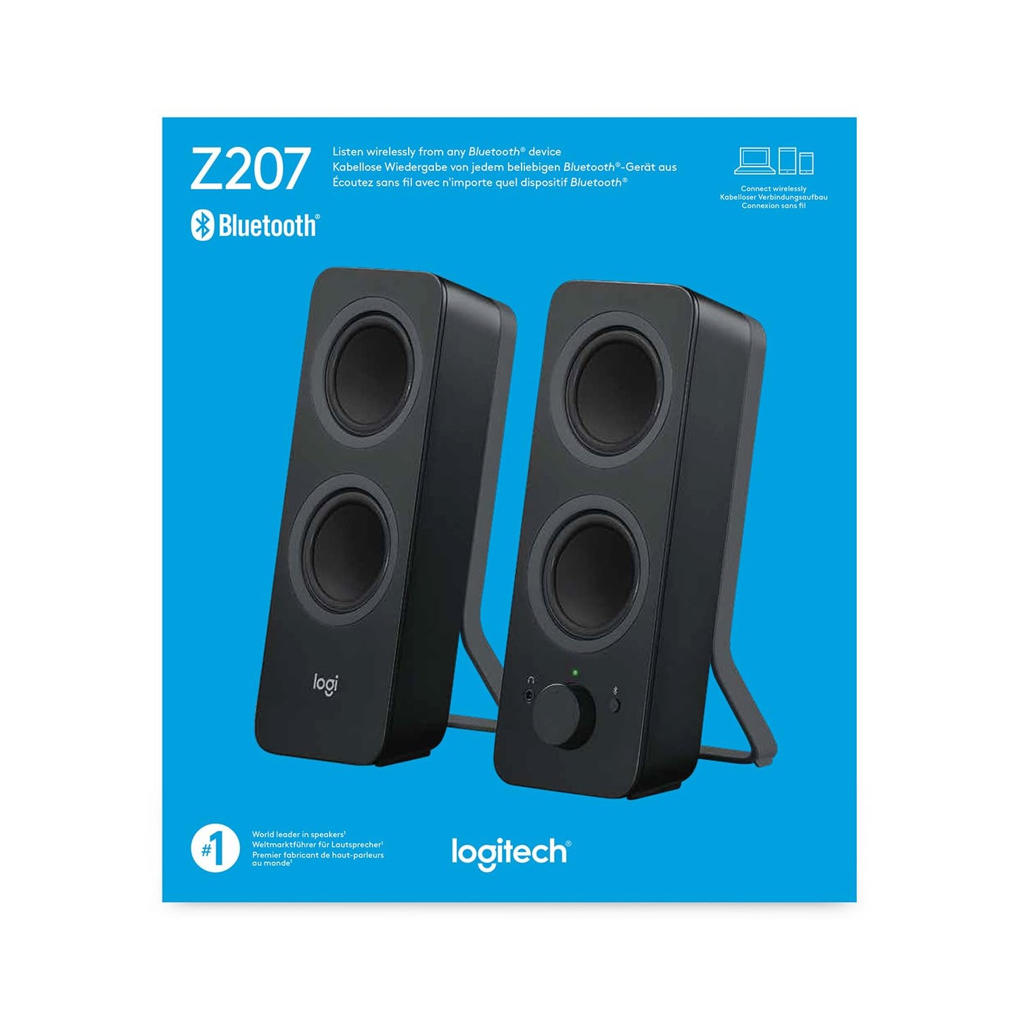 Logitech Z207 Sistema de Bocinas Bluetooth para PC, Sonido Estéreo, 10W de Pico, Entrada Audio 3.5 mm, Toma Auriculares, Multidispositivos, Ordenador/TV/Smartphone/Tablet - Negro
