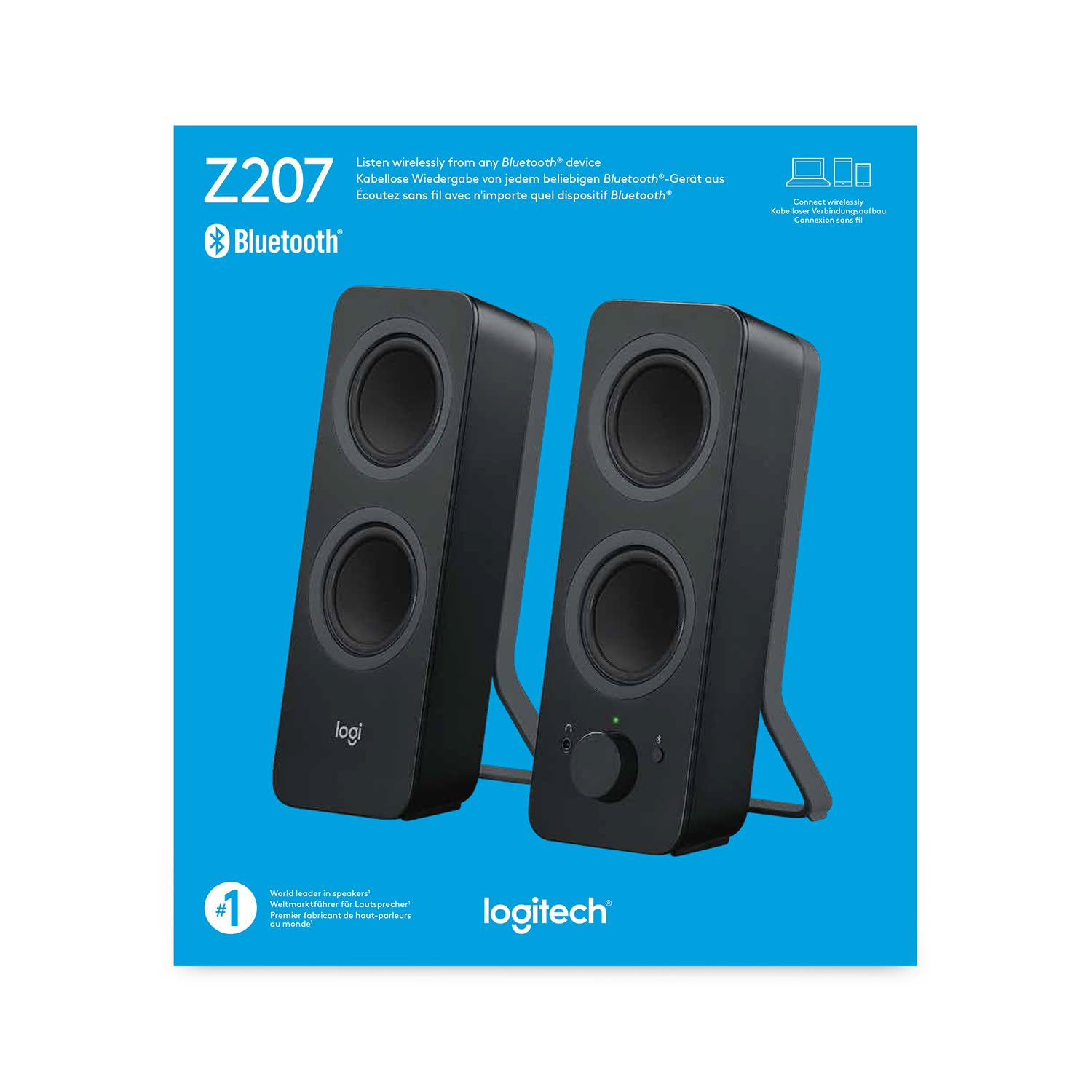 Logitech Z207 Sistema de Bocinas Bluetooth para PC, Sonido Estéreo, 10W de Pico, Entrada Audio 3.5 mm, Toma Auriculares, Multidispositivos, Ordenador/TV/Smartphone/Tablet - Negro