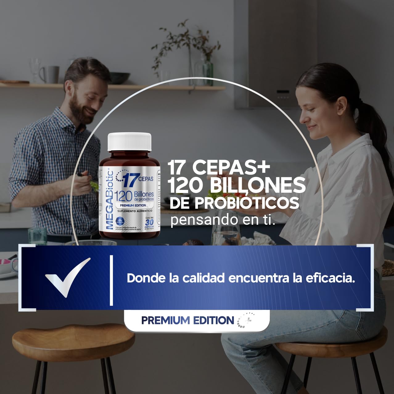 Suplemento Alimenticio MegaBiotic 120 Billones y 17 Cepas con Inulina de Agave y Sábila en Polvo
