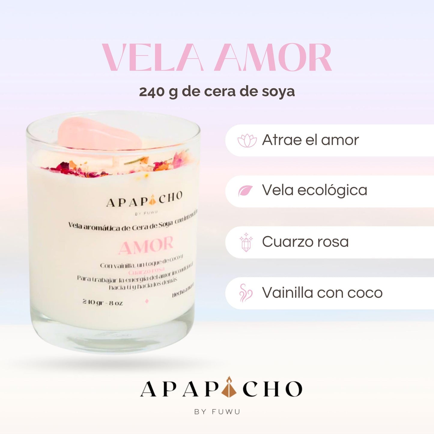 Fuwu, velas aromaticas relajantes de cera de soya con cuarzos naturales, velas decorativas hechas a mano con hierbas de olor, aromatizantes para hogar, velas aromaticas (Vainilla con coco)