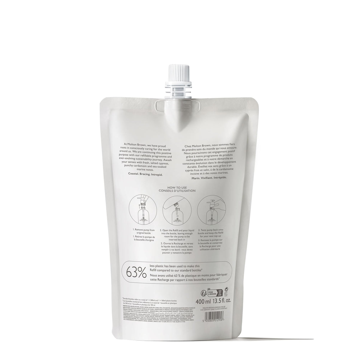 coastal cypress and sea fennel fine liquid hand wash refill 400 ml