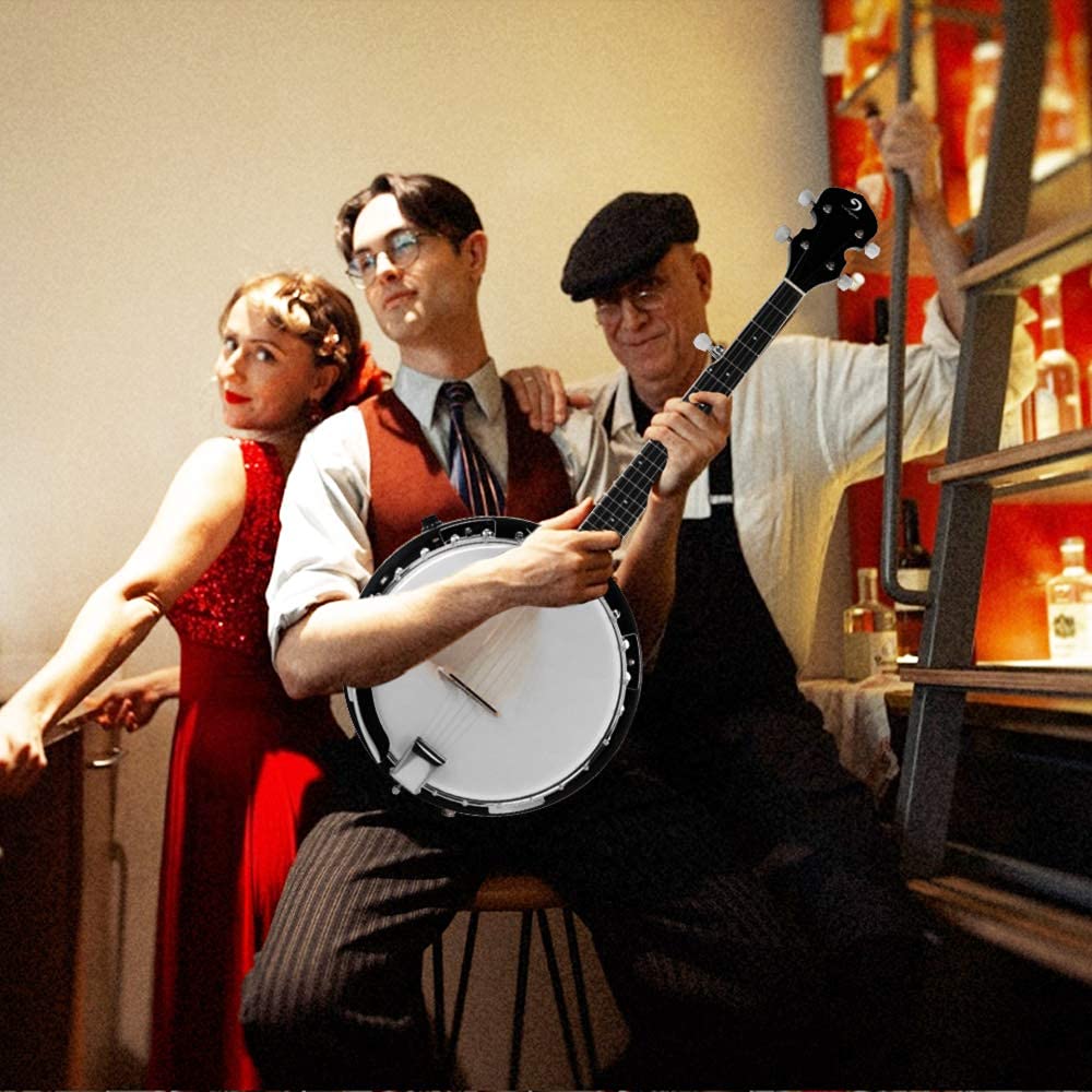 Vangoa Banjo - Juego de 5 cuerdas y acústicos eléctricos de tamaño completo con cabeza de retorno de caoba, cabeza de retorno, banjoe, 24 soportes con 5ª clavijas para principiantes y adultos