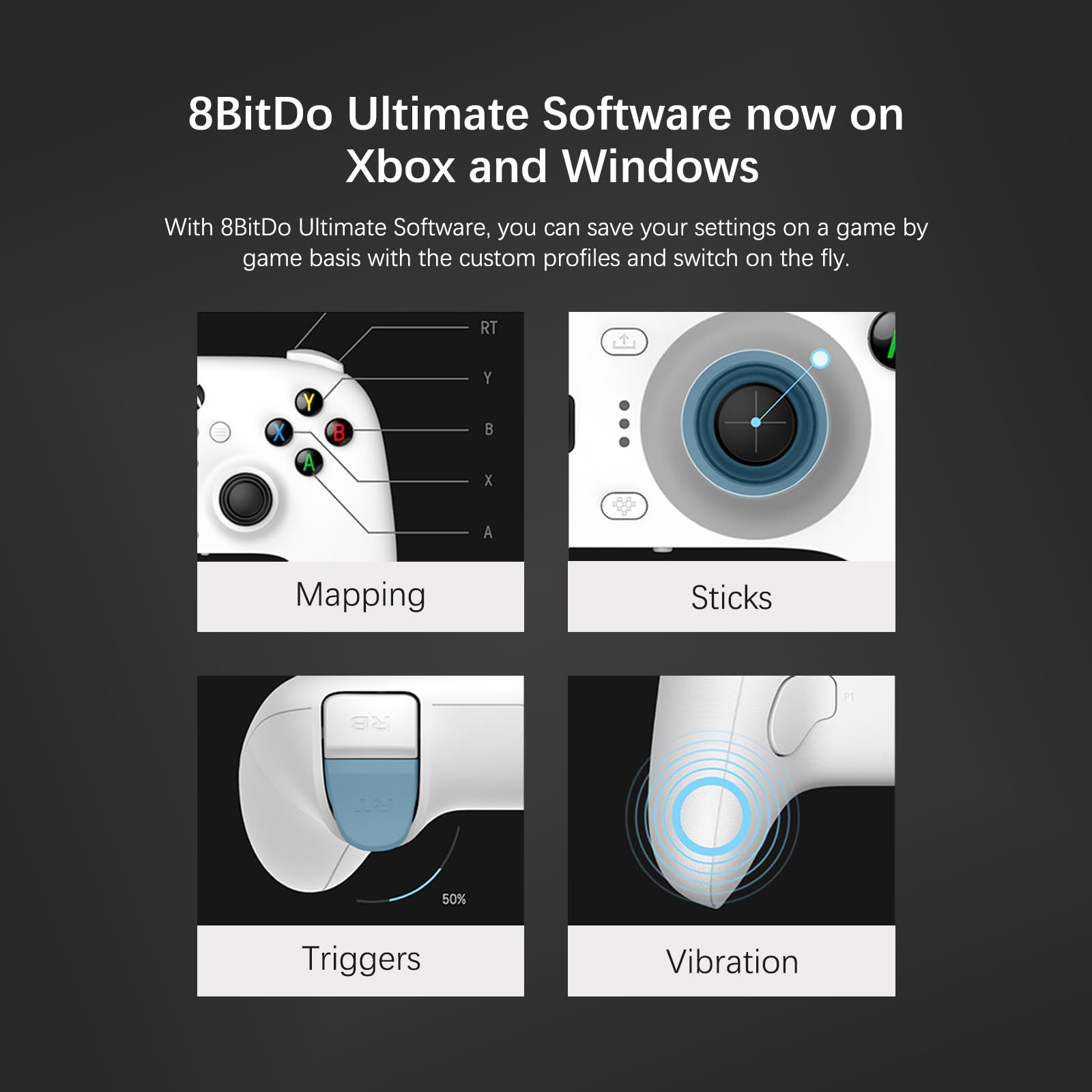 Control Alambrico 8Bitdo Ultimate para Xbox Series X|S, Xbox One, Windows 10/11, Mando con Joysticks de Efecto Hall, Conector de Audio de 3.5 mm, con Licencia Oficial - Blanco