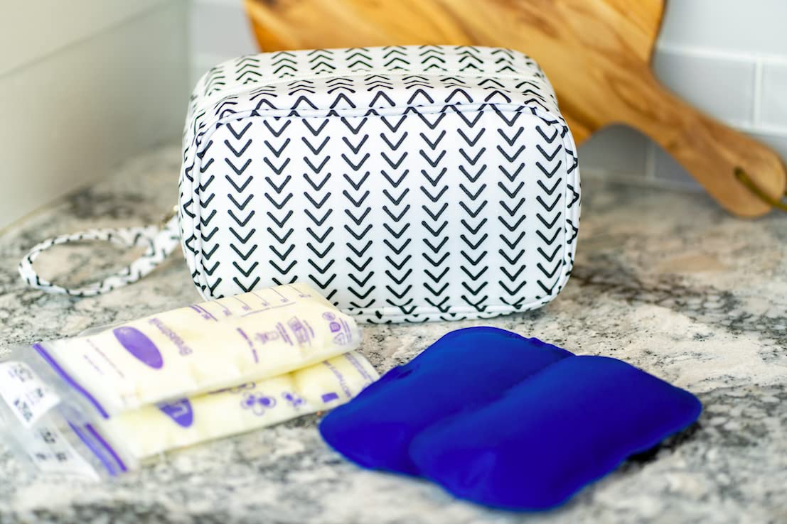 Bolsa enfriadora de leche materna con bolsa de hielo, bolsa de viaje aislada para enfriar leche materna, pequeña bolsa de almacenamiento de leche materna con correa de muñeca desmontable