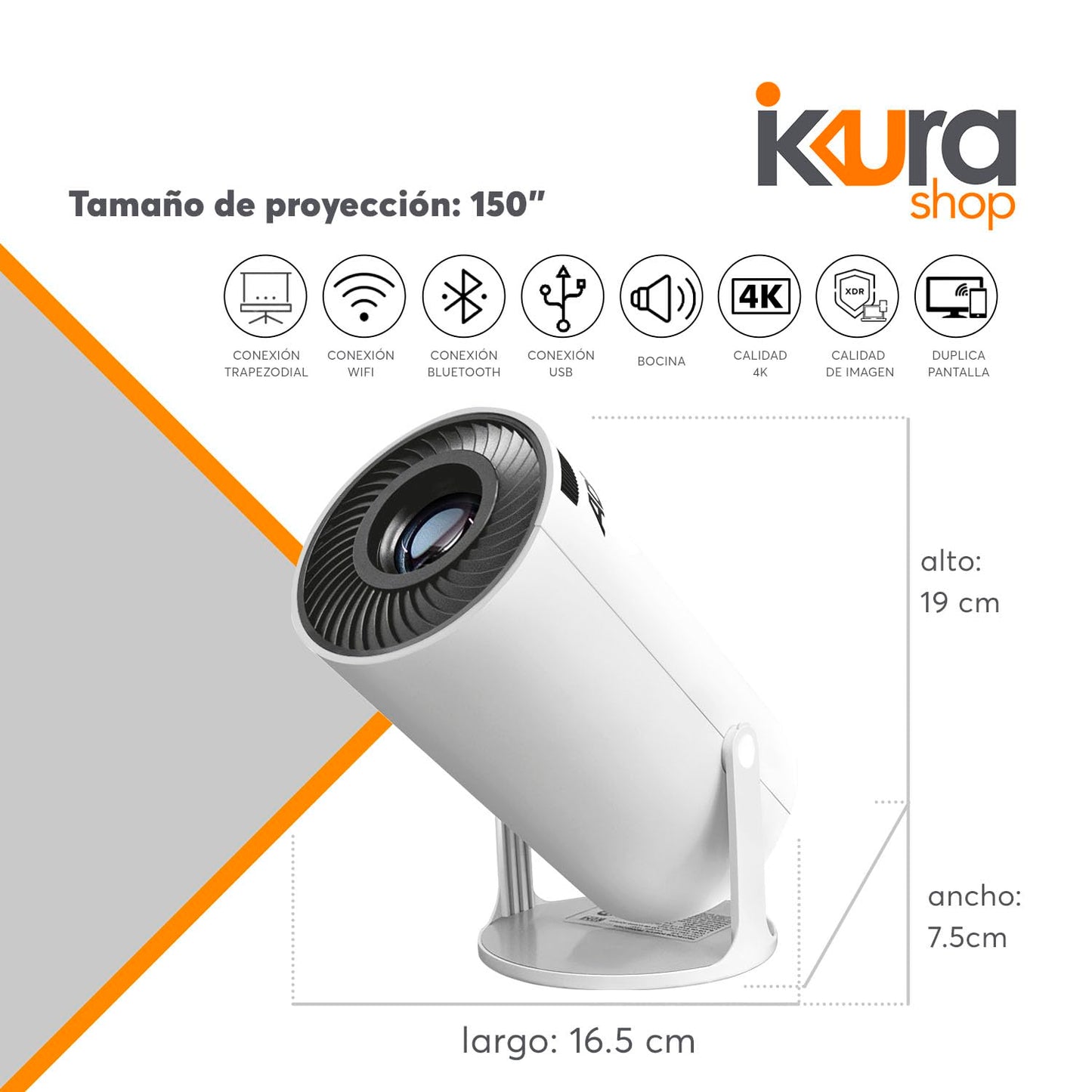 Adir Proyector Profesional Portatil 4K 1080P Blanco 12351