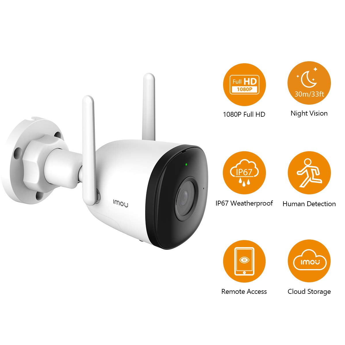 Imou Bullet 2C - Cámara IP Bullet WiFi de 2 Megapíxeles, Lente de 2.8mm, 102 Grados de Apertura, Micrófono Integrado