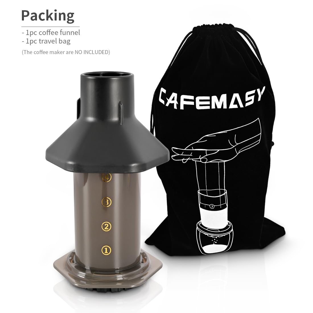CAFEMASY - Kit de embudo de café y bolsa de viaje compatible con Aeropress Original Go XL portátil de repuesto para cafetera espresso