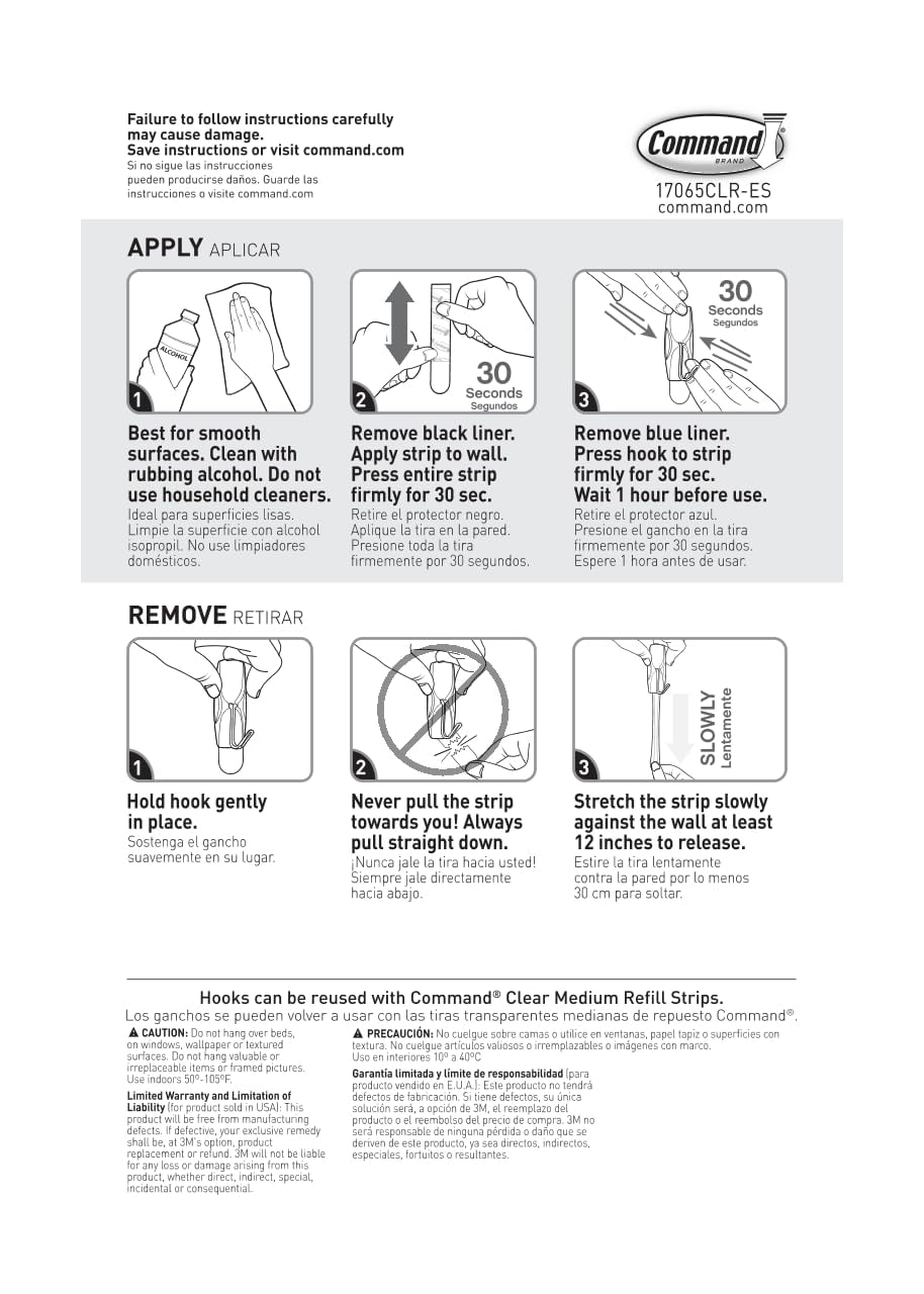 Command - Ganchos de palanca de alambre transparente, 10 ganchos de pared y 12 tiras de comando, sin daños y con calcomanía, ideal para colgar, organización y almacenamiento, soporta hasta 2 libras