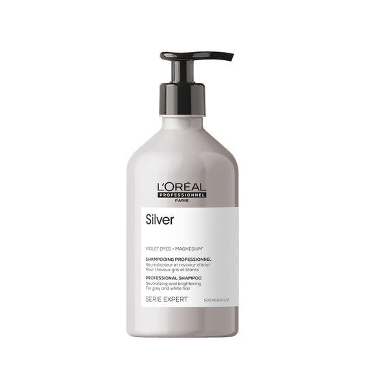 L'Oréal Professionnel Silver | Shampoo morado | Neutraliza los tonos amarillos no deseados| Para cabello gris, rubio, platinado y/o con canas | Con pigmentos morados| 500ml