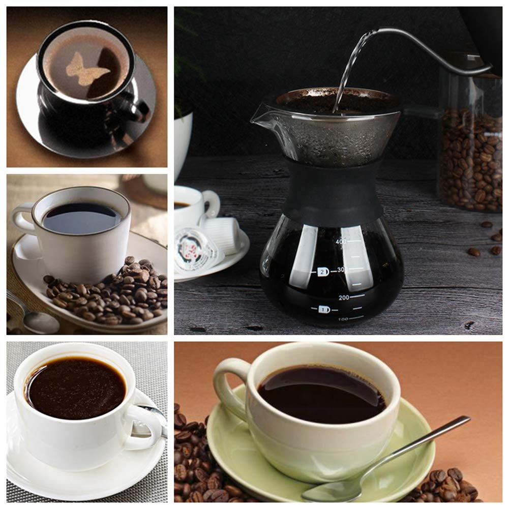 Taza Cafetera de Goteo Manual de Vidrio con Filtro Acero Inoxidable Resistente al Calor
