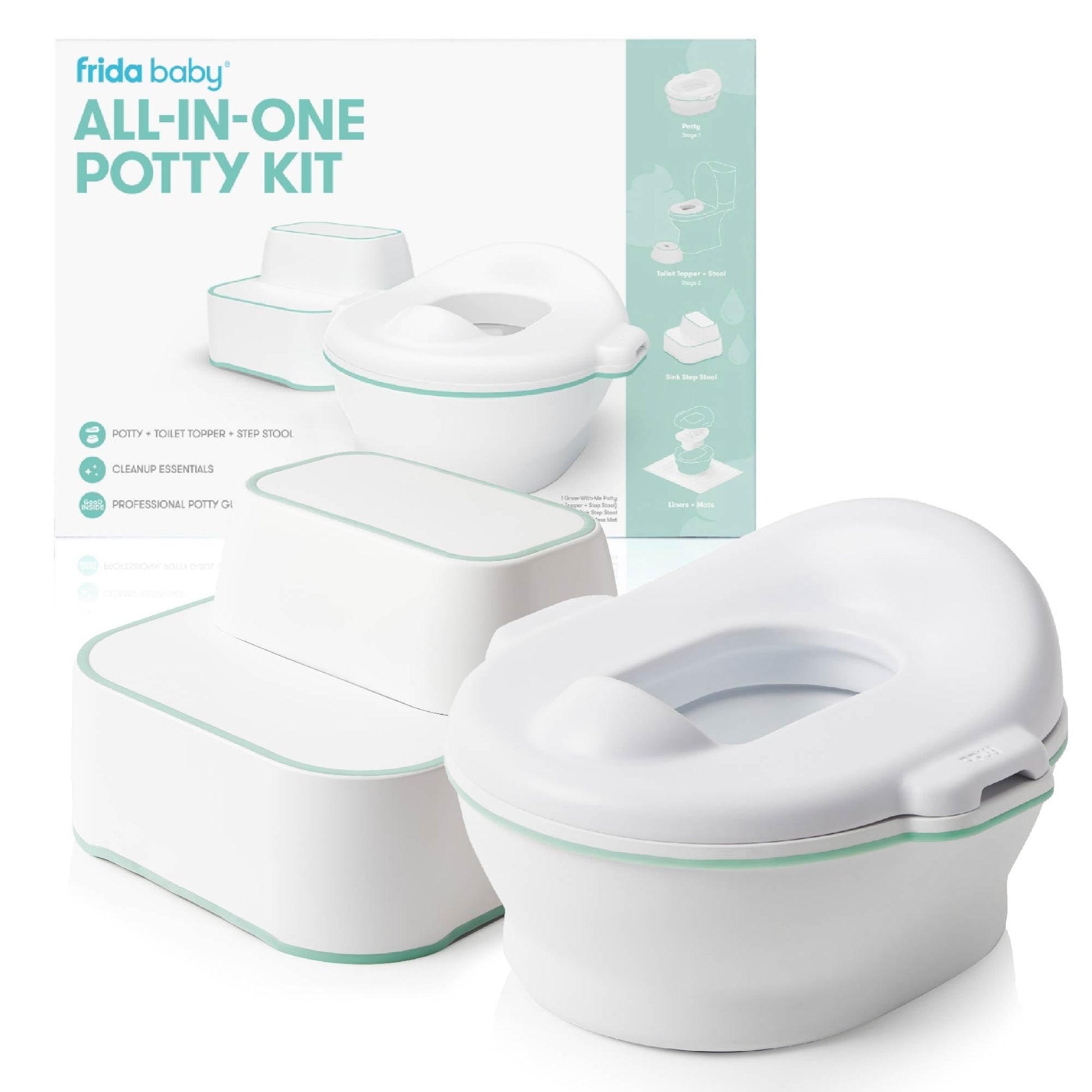 Frida Baby - El kit todo en uno incluye orinal Grow-with-Me, tapa de inodoro, taburete de paso para inodoro, taburete de paso para fregadero, elementos esenciales de limpieza y guía profesional para orinal