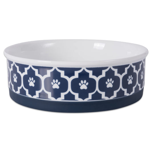 DII Bone Dry Lattice Ceramic Pet Bowl for Food & Water with Non-Skid Silicone Rim for Dogs and Cats (Large - 7.5" Dia x 4"H) Nautical Blue